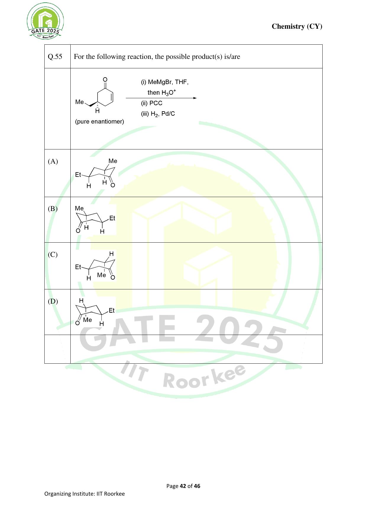 GATE 2025 Chemistry (CY) Question Paper - Page 42
