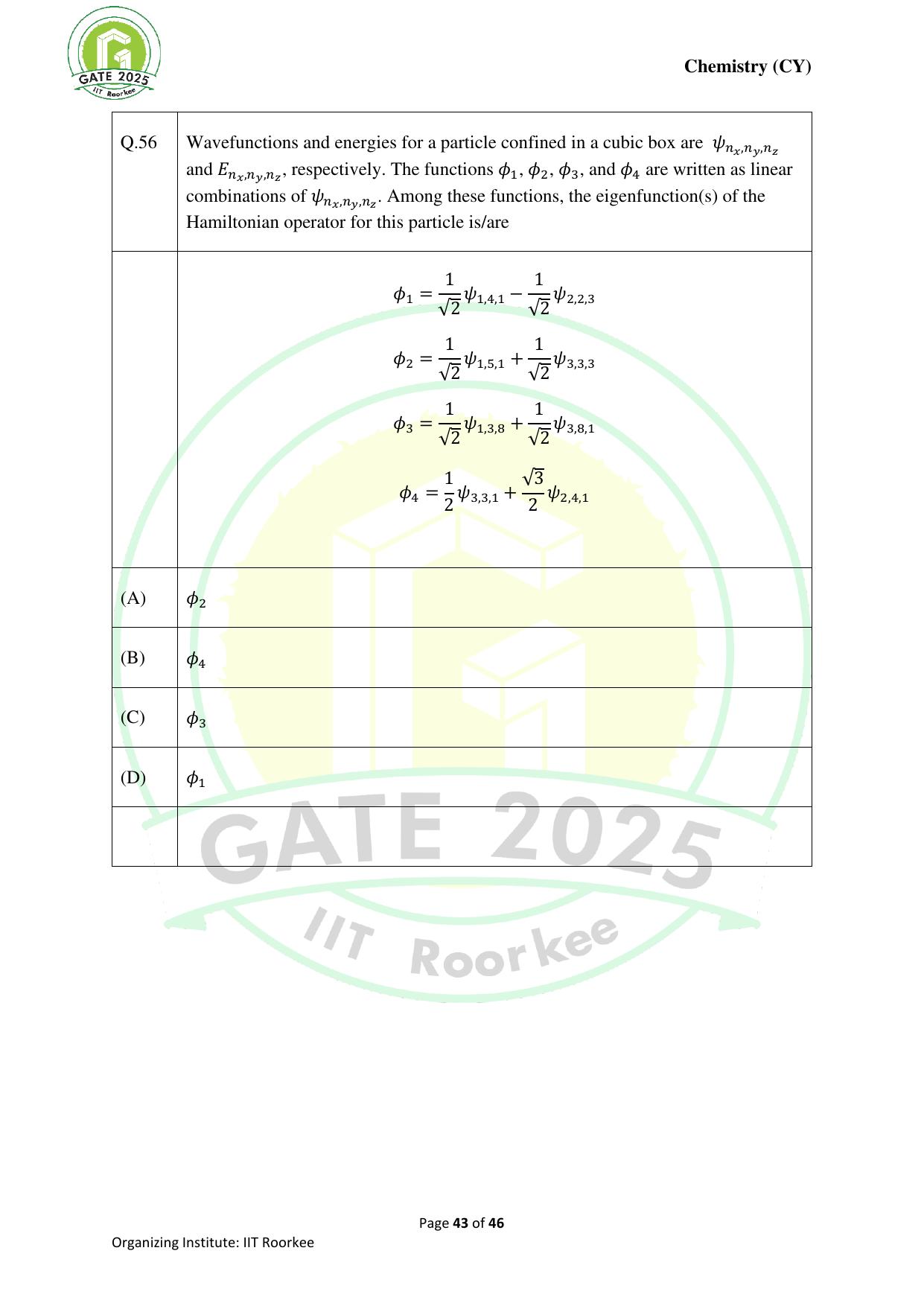 GATE 2025 Chemistry (CY) Question Paper - Page 43