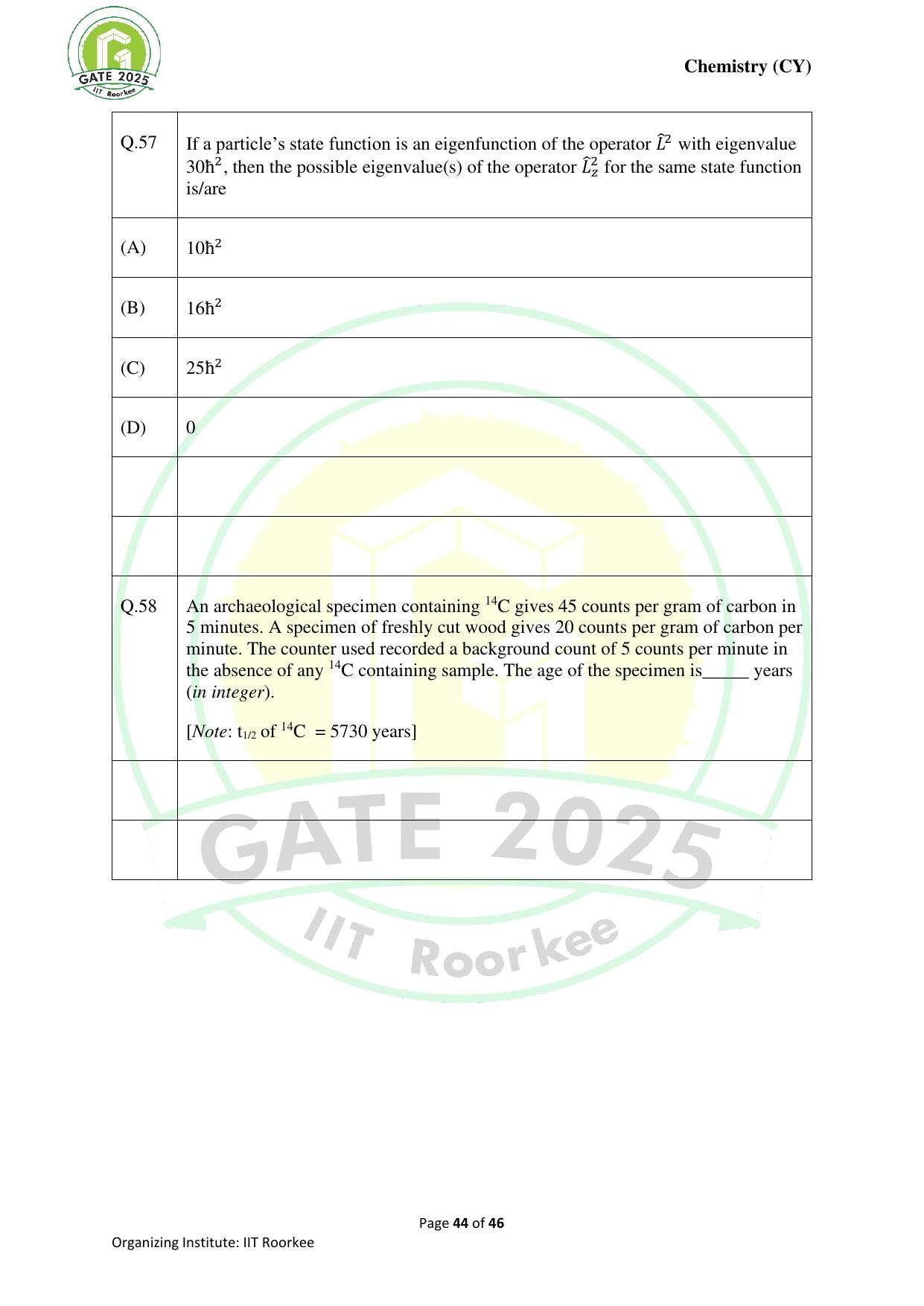 GATE 2025 Chemistry (CY) Question Paper - Page 44