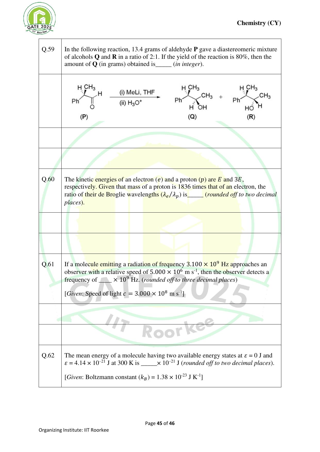 GATE 2025 Chemistry (CY) Question Paper - Page 45