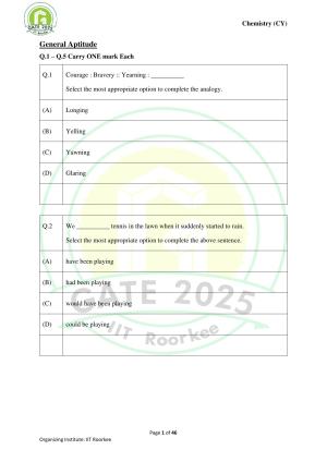 GATE 2025 Chemistry (CY) Question Paper
