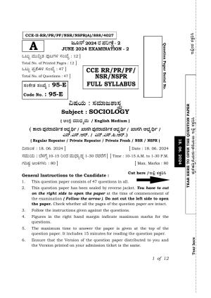 Karnataka SSLC Sociology (English Medium) Exam 2 Question Paper 2024 (A Version)