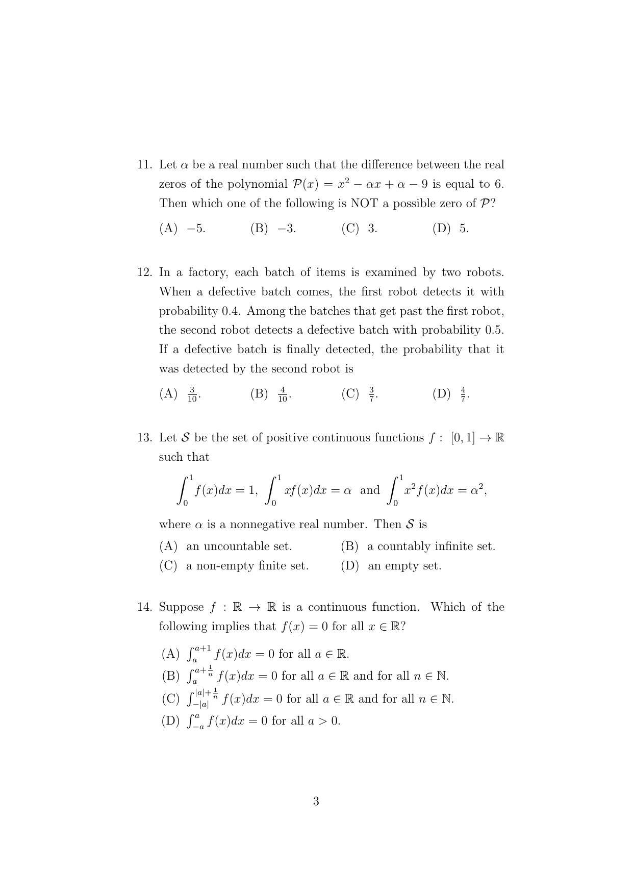 ISI Admission Test PG Diploma in Statistical Methods and Analytics DST 2022 Sample Paper - Page 3