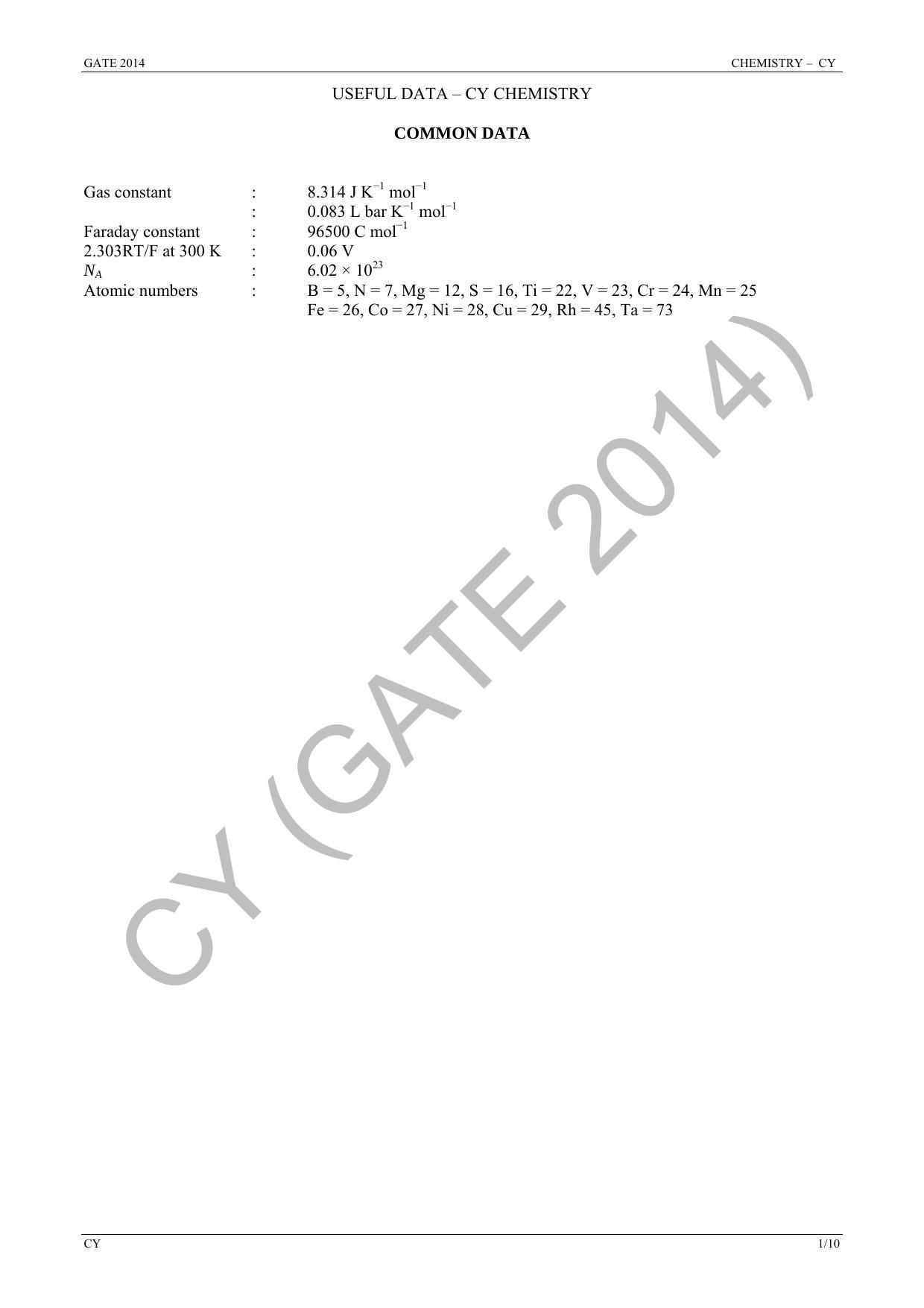 GATE 2014 Chemistry (CY) Question Paper with Answer Key - Page 7