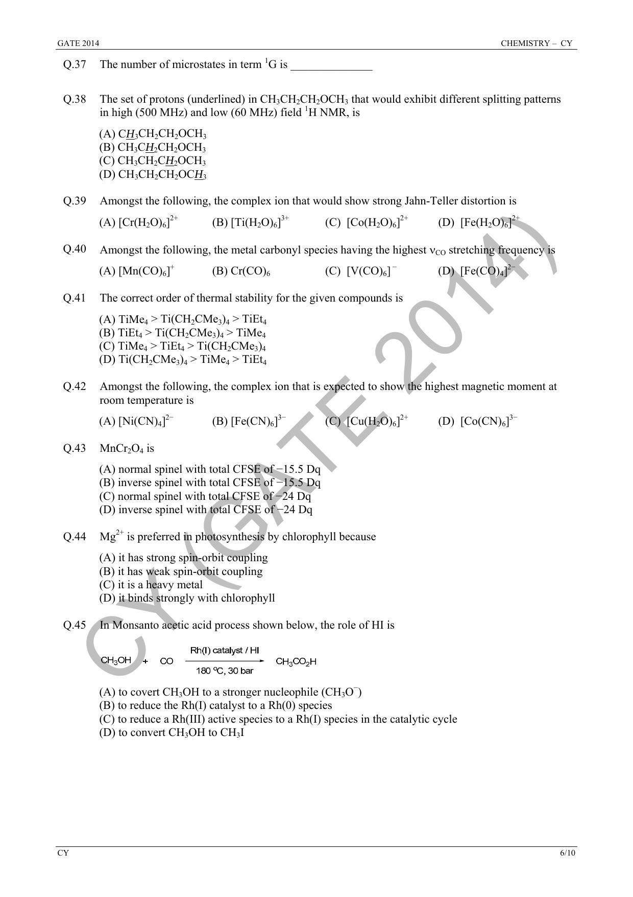 GATE 2014 Chemistry (CY) Question Paper with Answer Key - Page 12
