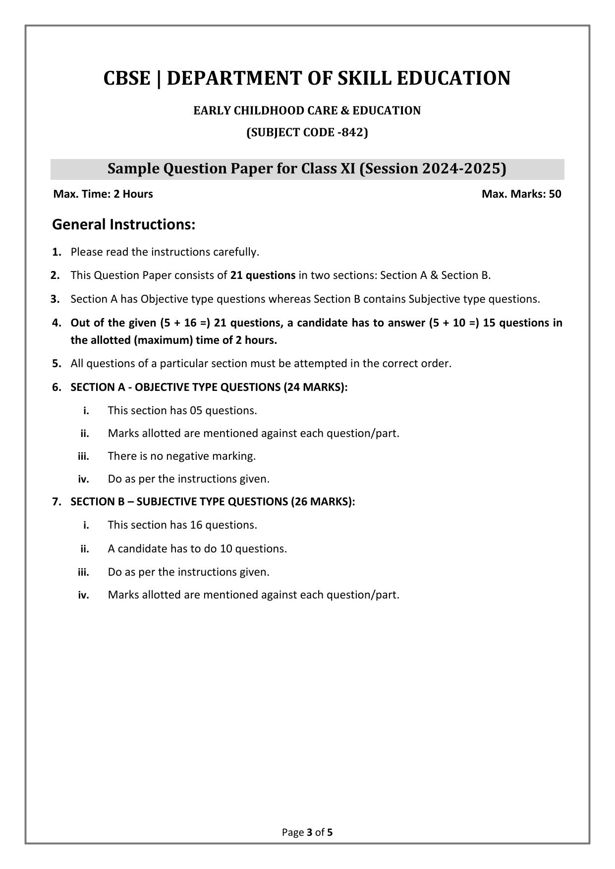 CBSE Class 11: Early Childhood Care & Education 2025 Sample Paper - Page 3
