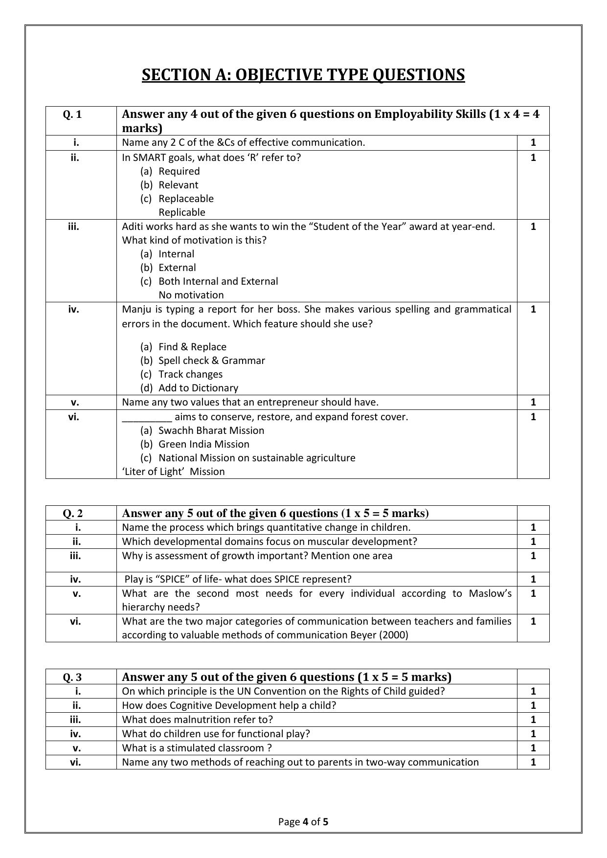 CBSE Class 11: Early Childhood Care & Education 2025 Sample Paper - Page 4
