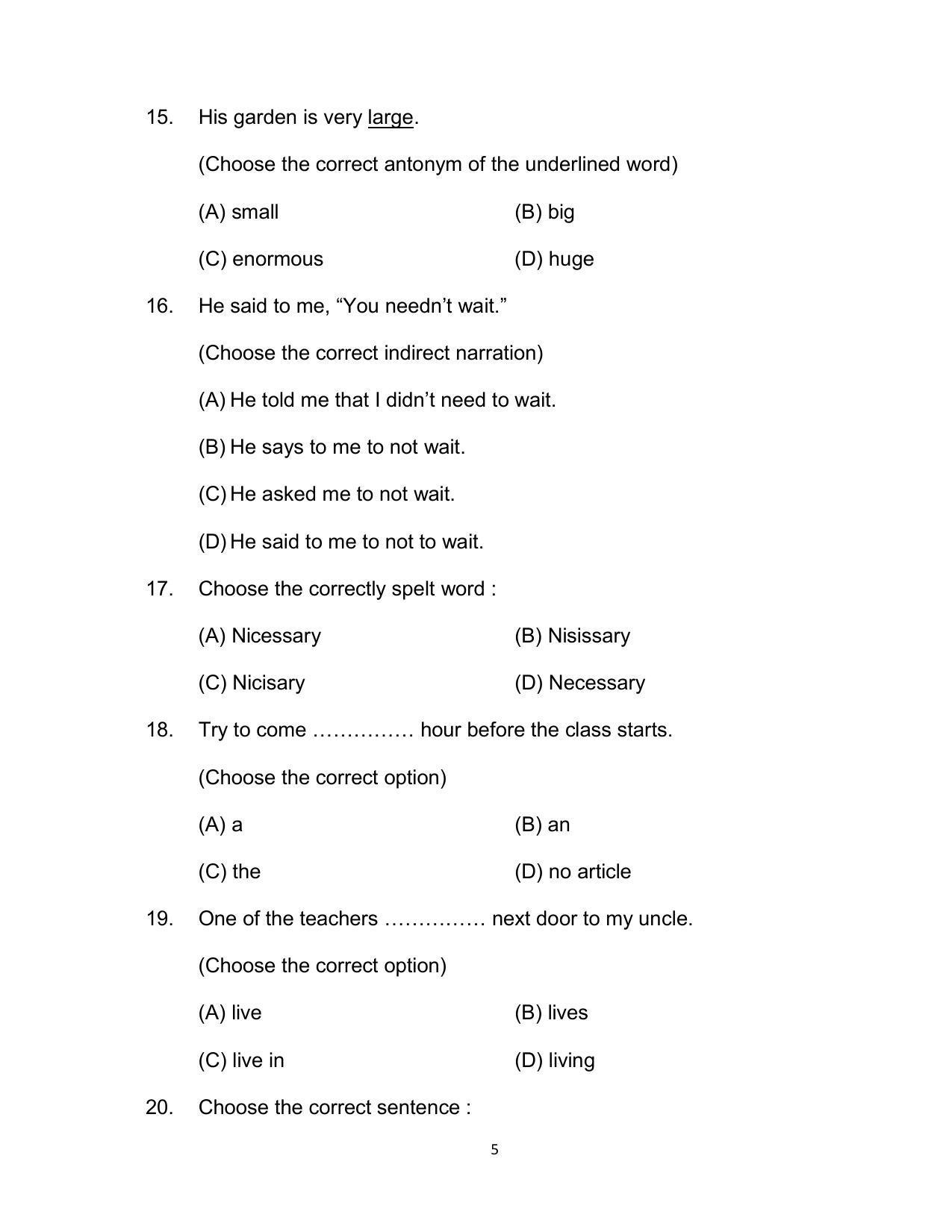 Bihar Board 12th Model Paper 2022 -English (I.A.) - Page 5