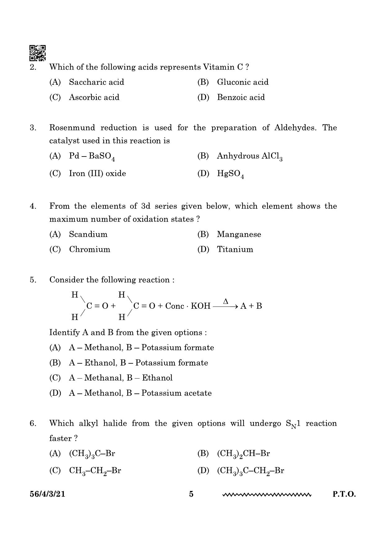 CBSE Class 12 56-4-3 Chemistry 2024 Question Paper - Page 5