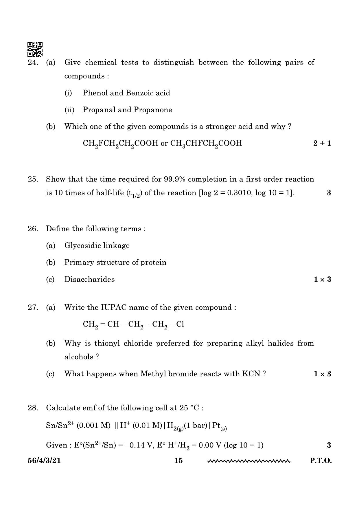 CBSE Class 12 56-4-3 Chemistry 2024 Question Paper - Page 15