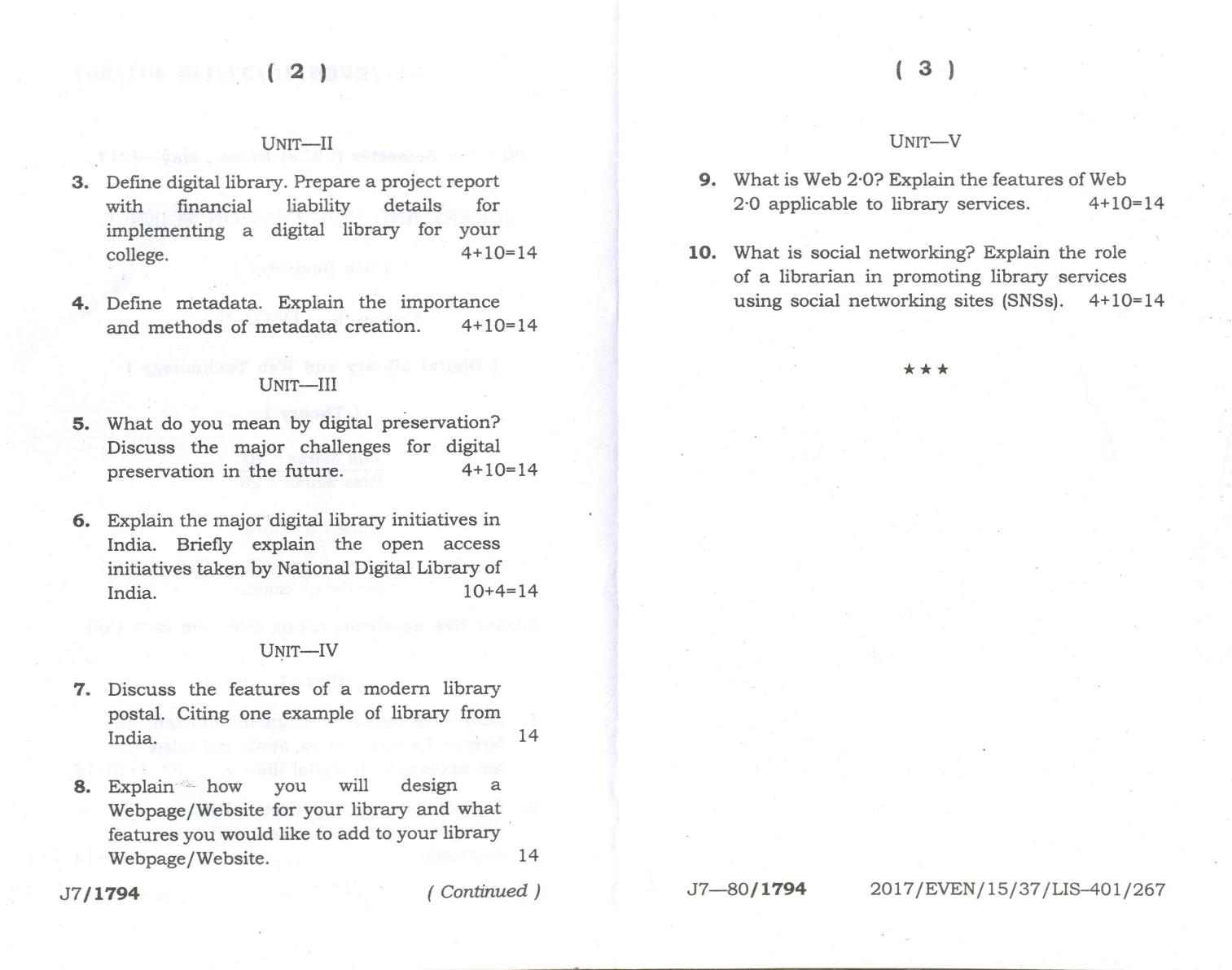 Assam University MLiSc (401) May-2017 Question Paper - Page 6