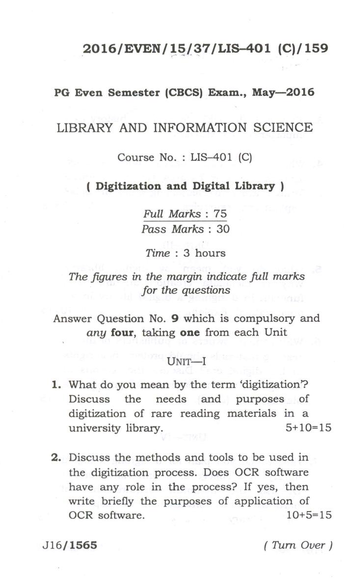 Assam University MLiSc (401) May-2017 Question Paper - Page 7