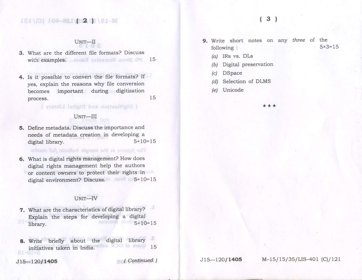 Assam University MLiSc (401) May-2017 Question Paper - Page 10