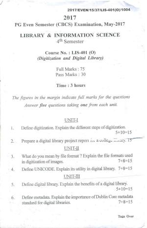 Assam University MLiSc (401) May-2017 Question Paper