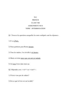 CBSE Worksheets for Class 8 French Assignment 6