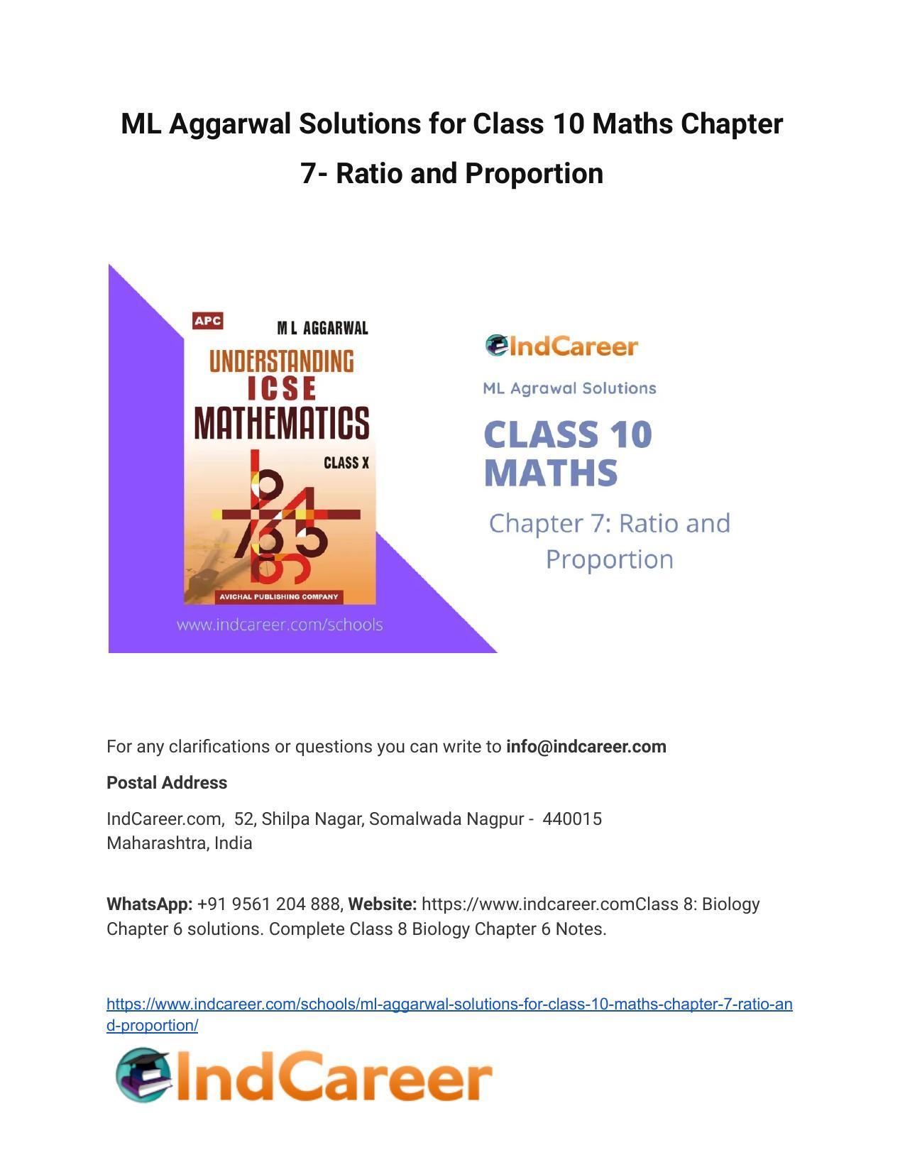 ML Aggarwal Solutions for Class 10 Maths Chapter 7- Ratio and Proportion - Page 1