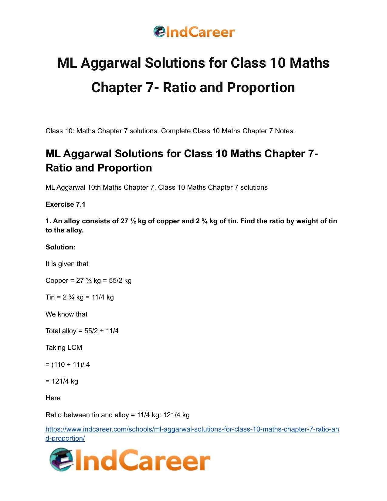 ML Aggarwal Solutions for Class 10 Maths Chapter 7- Ratio and Proportion - Page 2