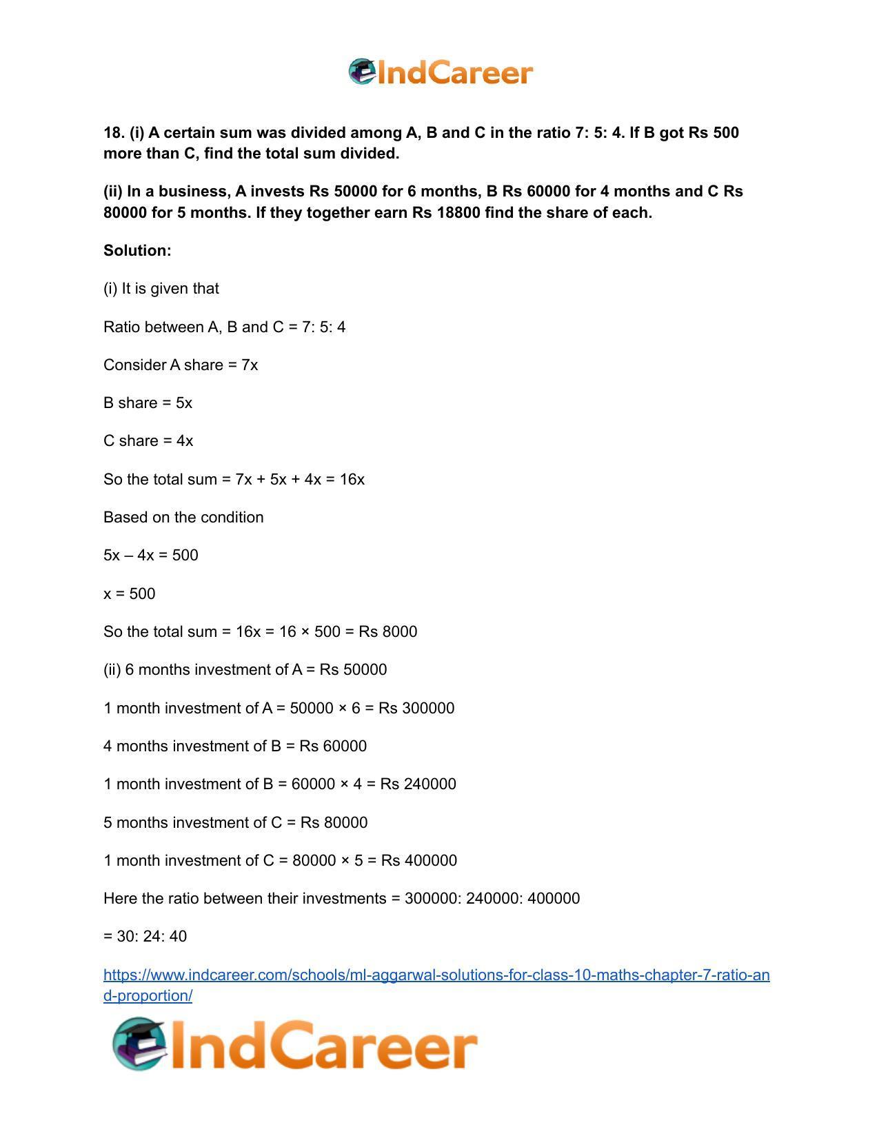 ML Aggarwal Solutions for Class 10 Maths Chapter 7- Ratio and Proportion - Page 22