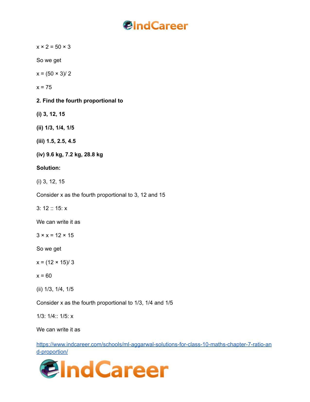 ML Aggarwal Solutions for Class 10 Maths Chapter 7- Ratio and Proportion - Page 29