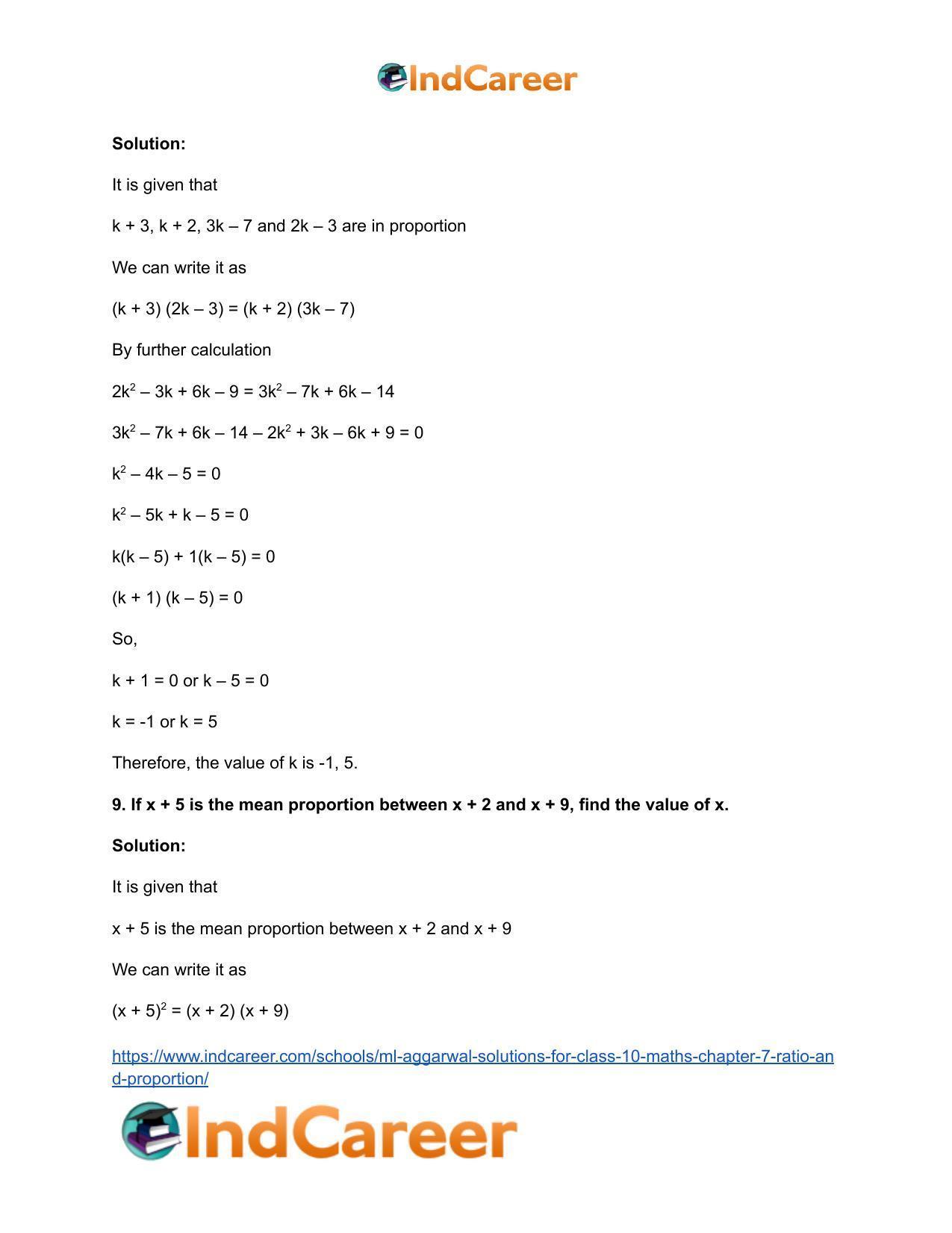ML Aggarwal Solutions for Class 10 Maths Chapter 7- Ratio and Proportion - Page 36