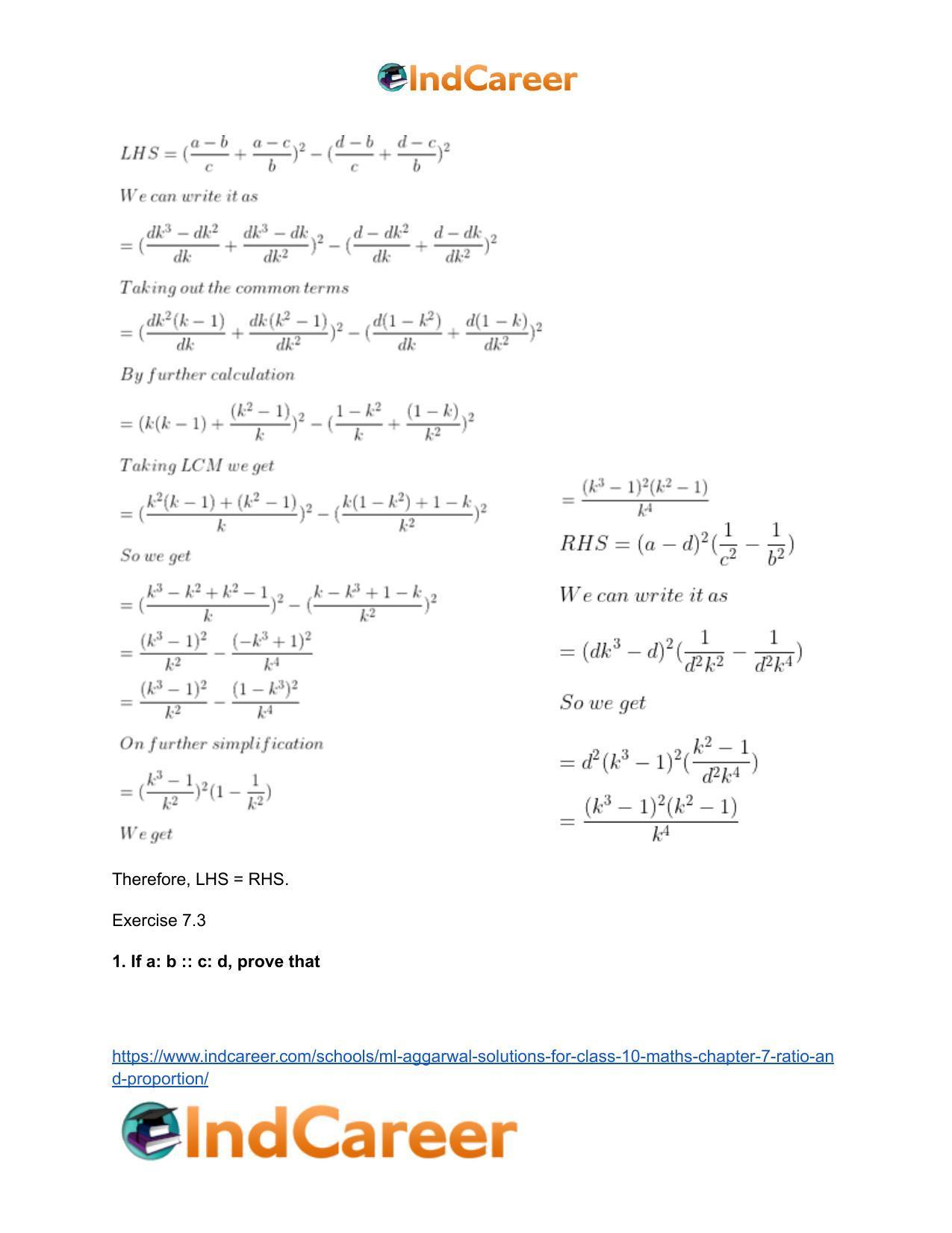 ML Aggarwal Solutions for Class 10 Maths Chapter 7- Ratio and Proportion - Page 72