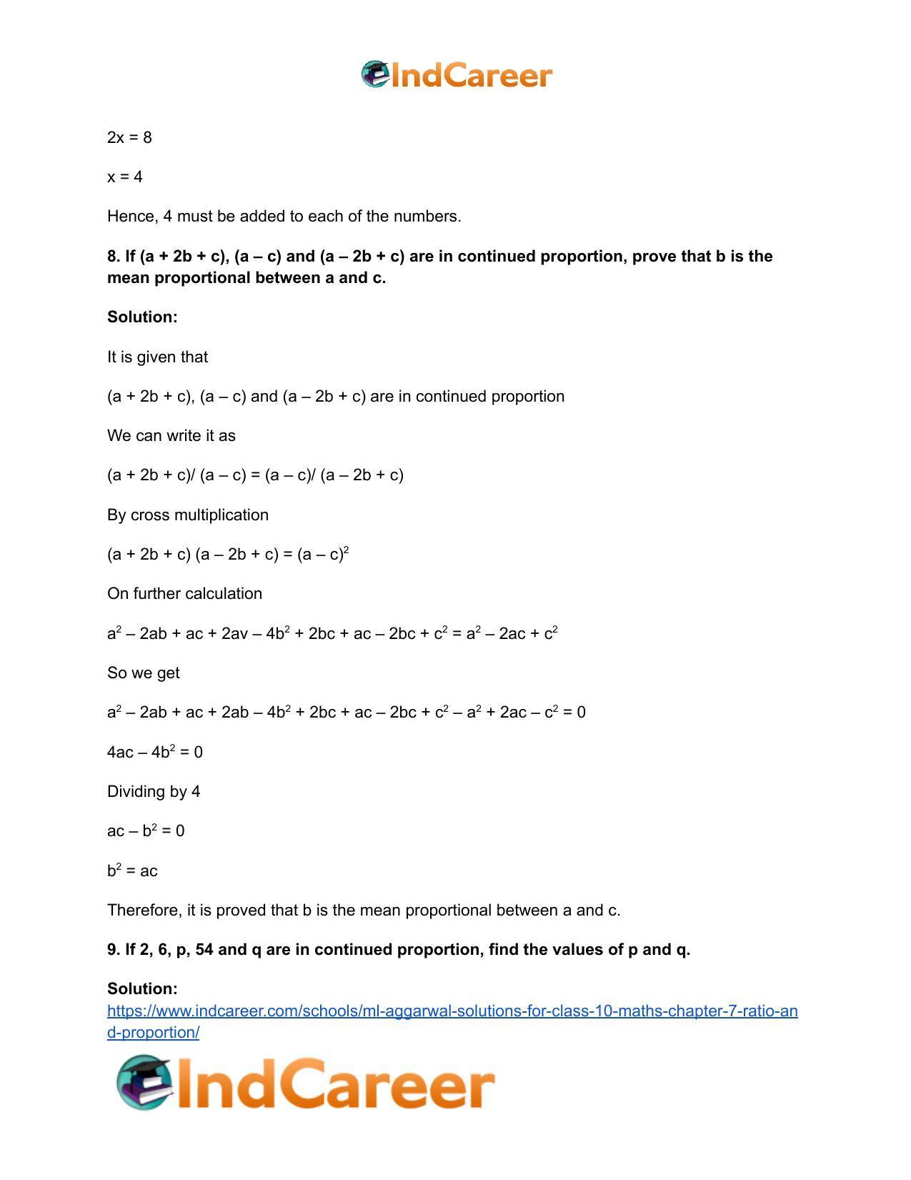 ML Aggarwal Solutions for Class 10 Maths Chapter 7- Ratio and Proportion - Page 109