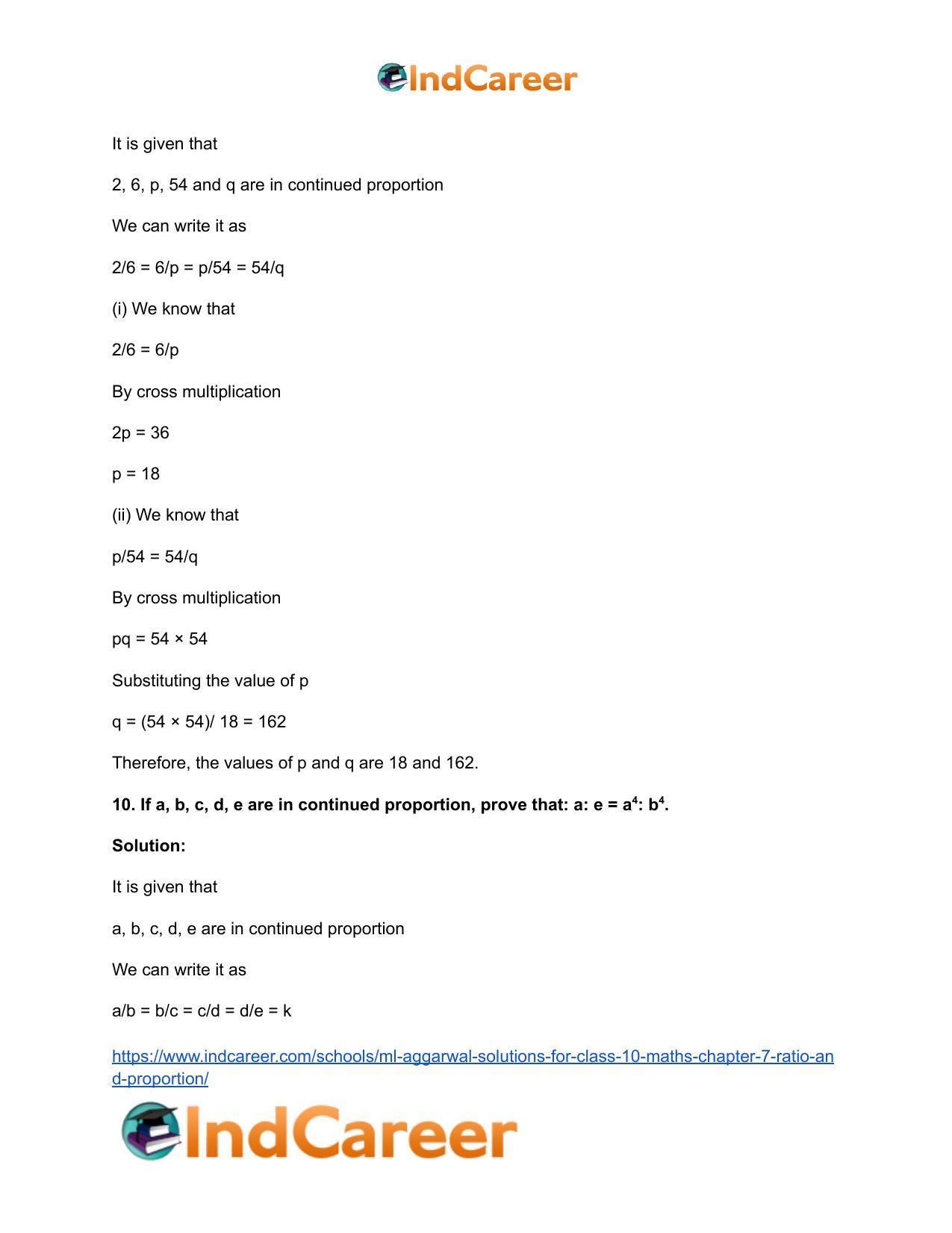 ML Aggarwal Solutions for Class 10 Maths Chapter 7- Ratio and Proportion - Page 110