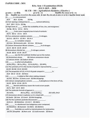 Hemchand North Gujarat University Sample Paper July-Sept 2021:  B.Sc. Sem -1  SE Ch– 101 Agricultural Chemistry ( Elective )  Paper Code - 3031 (Old Course)