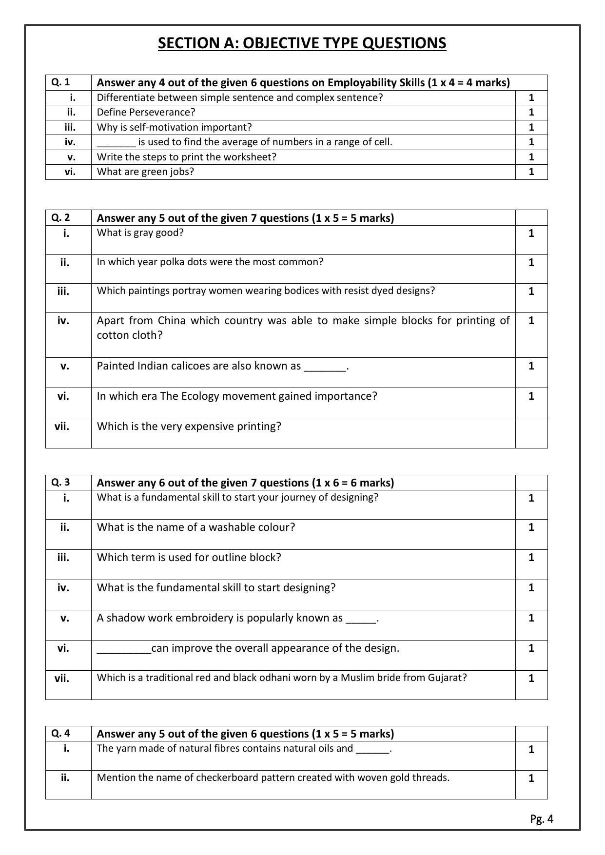 CBSE Class 12 (Skill Education) Textile Design 2024 Sample Paper - Page 4