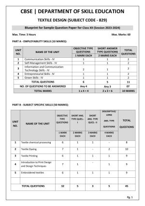 CBSE Class 12 (Skill Education) Textile Design 2024 Sample Paper