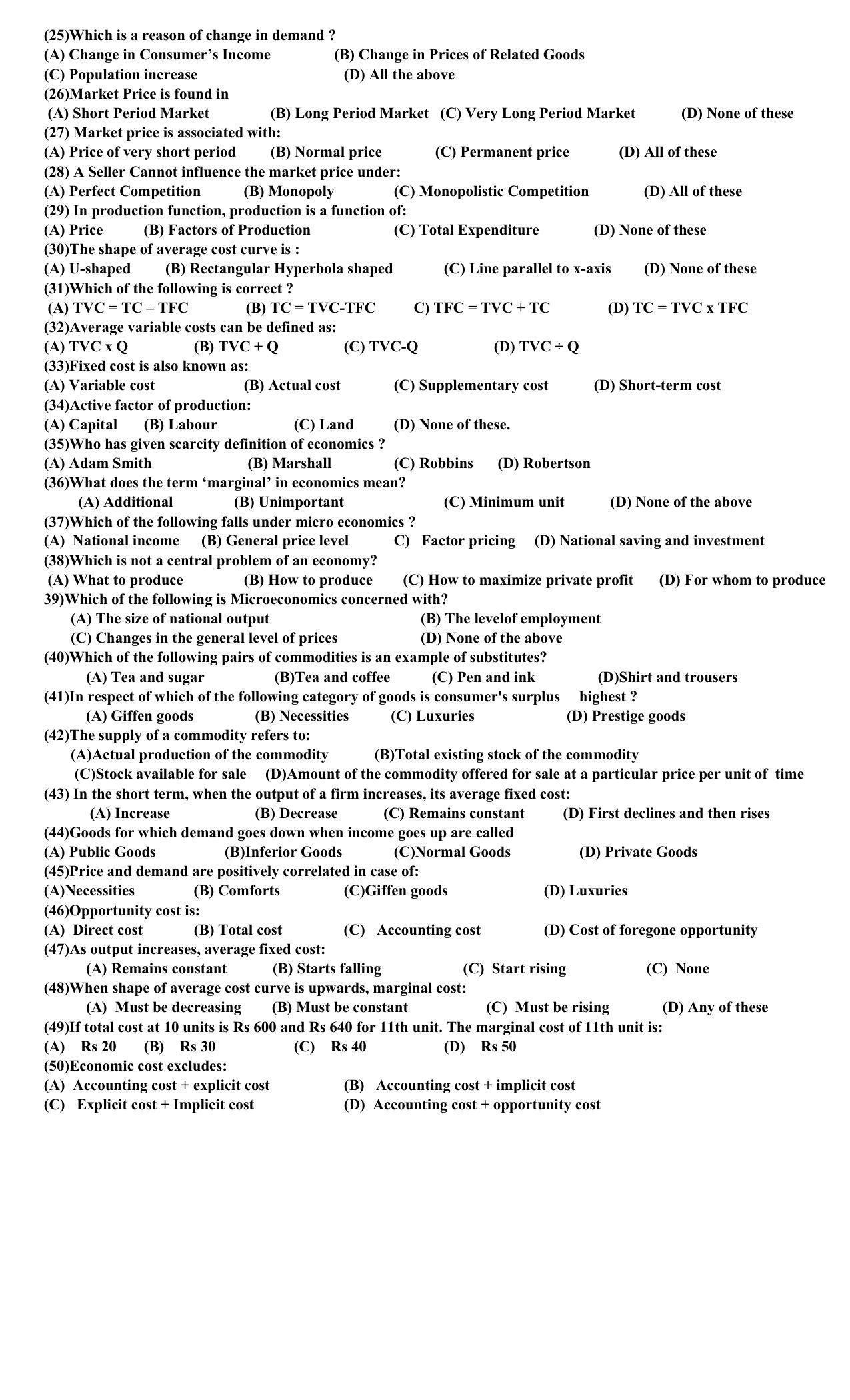 Hemchand North Gujarat University Sample Paper July-Sept 2021: B B A Sem – I  Micro Economics Paper Code - 3054 (Old Course) - Page 2