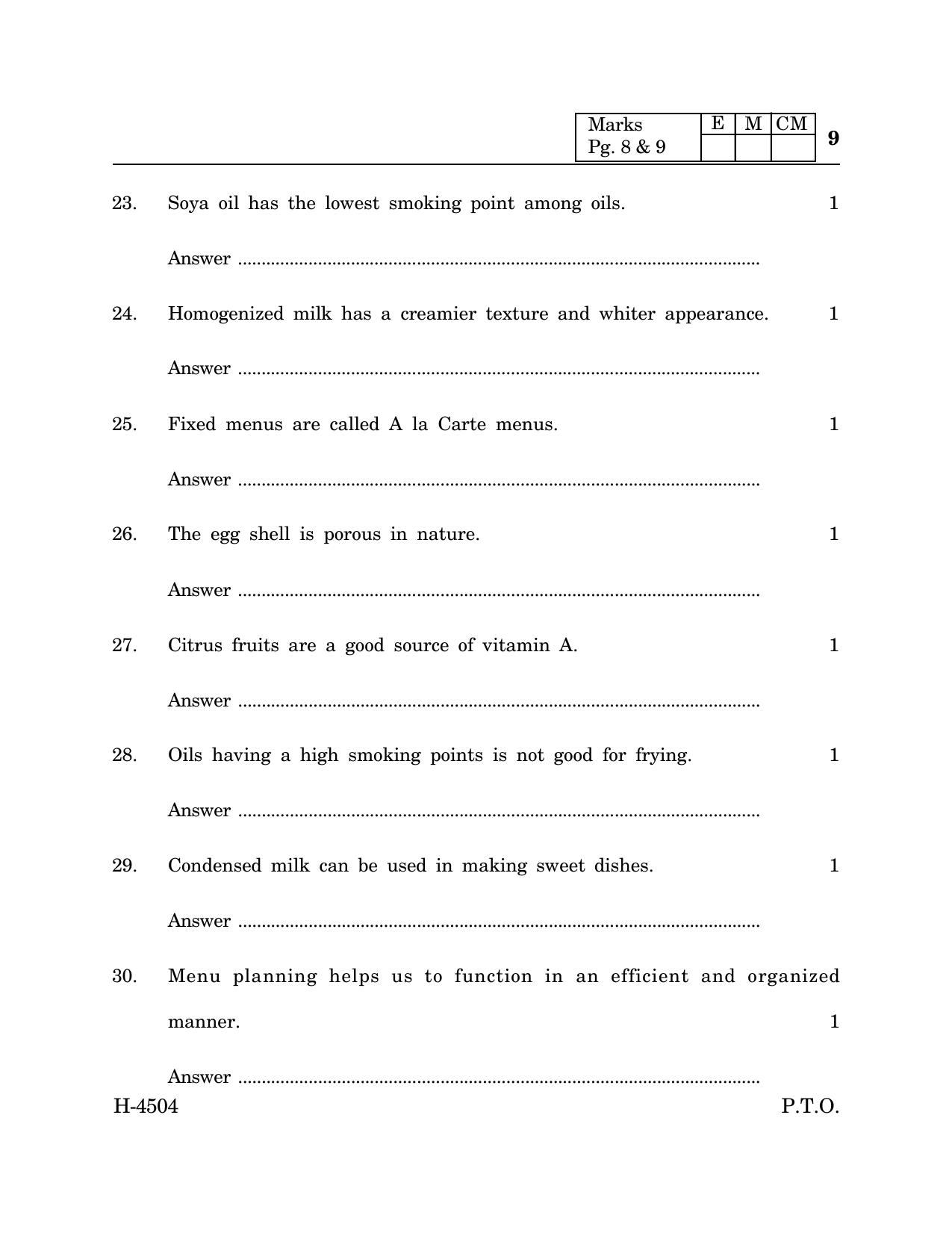 Goa Board Class 12 Cookery (March 2024) Question Paper - Page 9