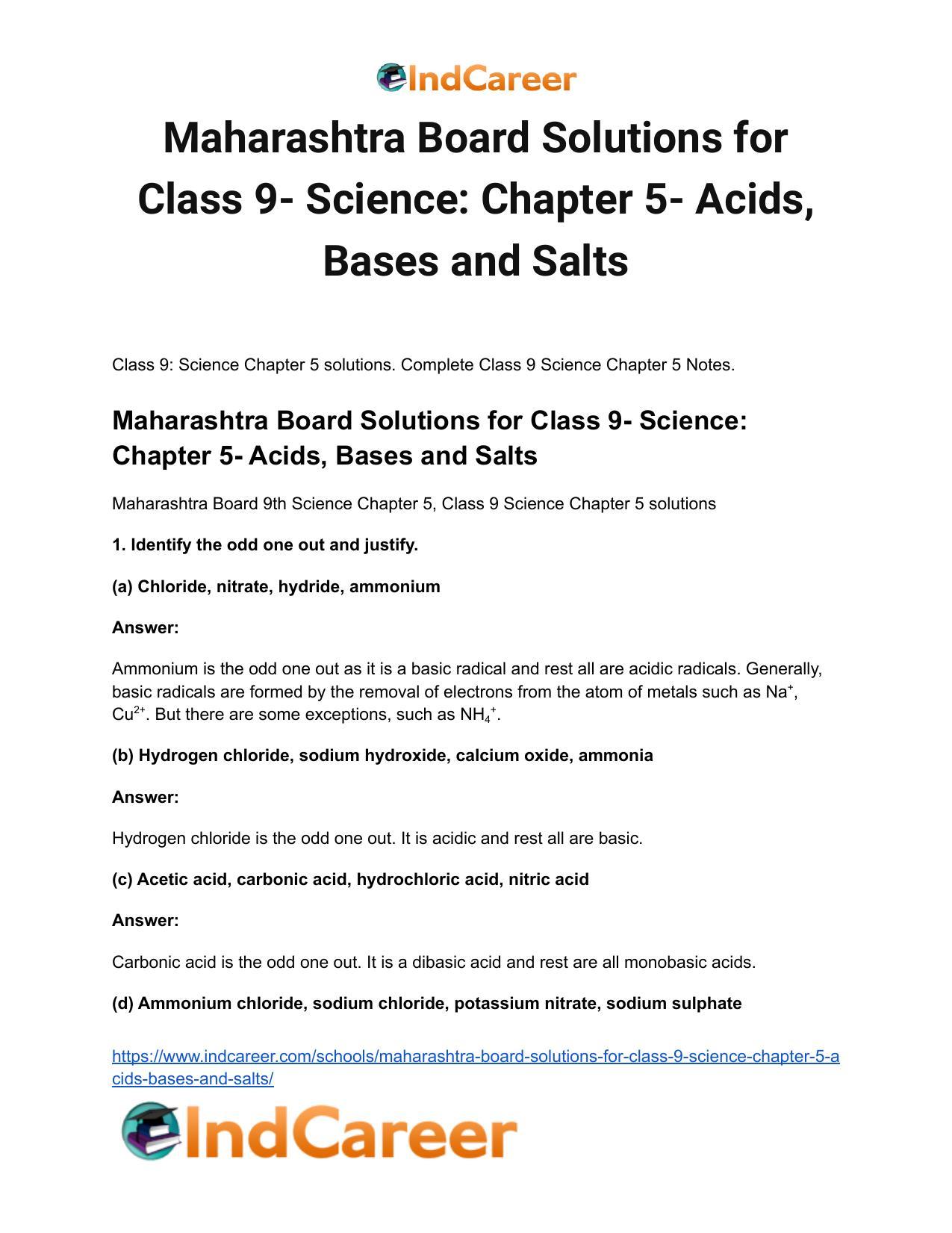 Maharashtra Board Solutions for Class 9- Science: Chapter 5- Acids, Bases and Salts - Page 2