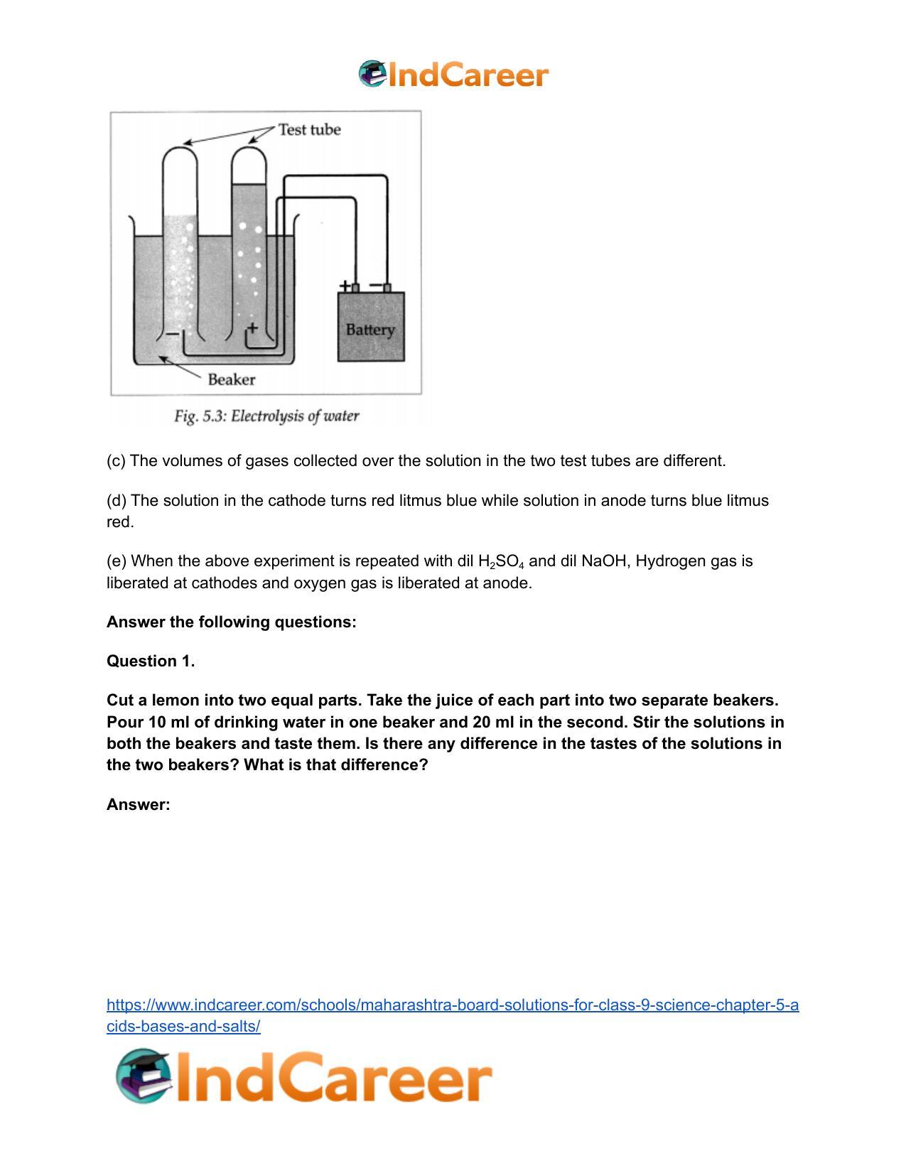 Maharashtra Board Solutions for Class 9- Science: Chapter 5- Acids, Bases and Salts - Page 25