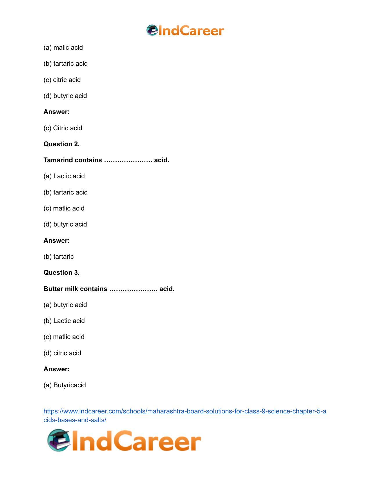 Maharashtra Board Solutions for Class 9- Science: Chapter 5- Acids, Bases and Salts - Page 29