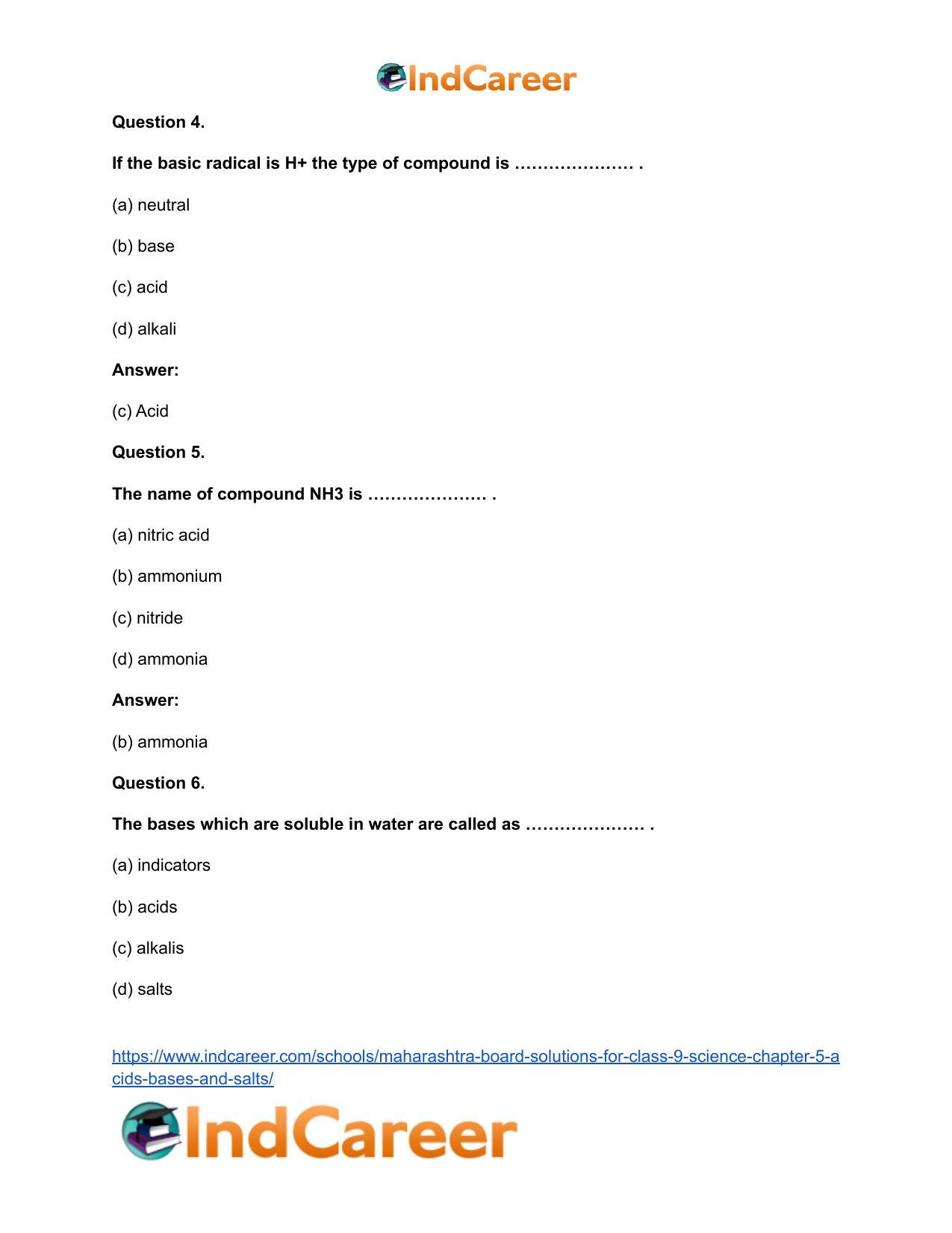 Maharashtra Board Solutions for Class 9- Science: Chapter 5- Acids, Bases and Salts - Page 30