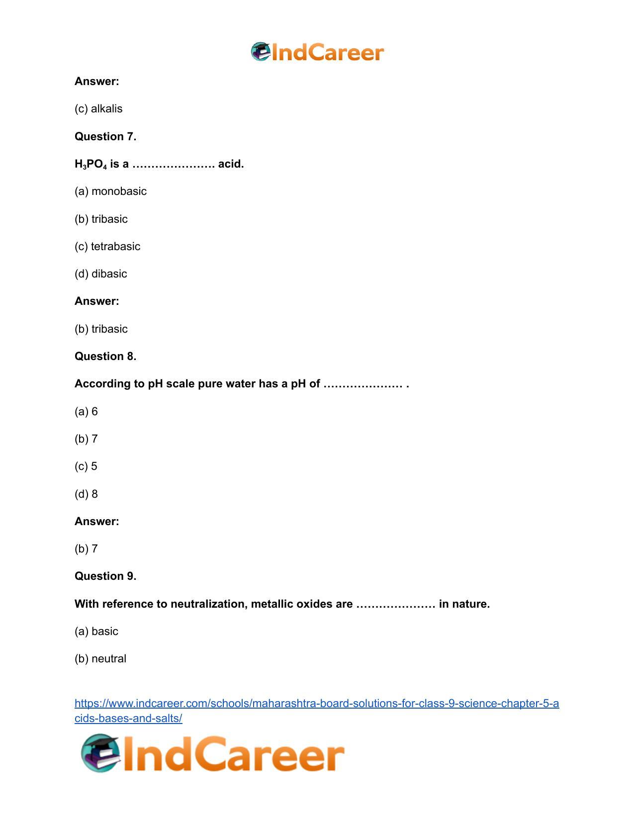 Maharashtra Board Solutions for Class 9- Science: Chapter 5- Acids, Bases and Salts - Page 31