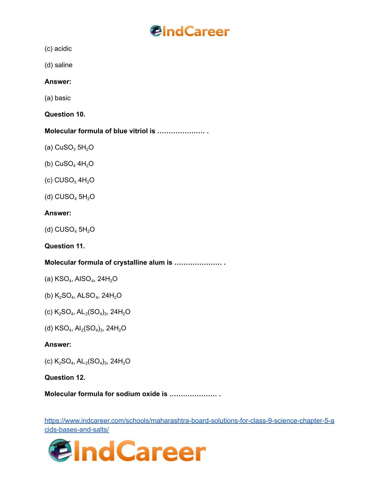 Maharashtra Board Solutions for Class 9- Science: Chapter 5- Acids, Bases and Salts - Page 32