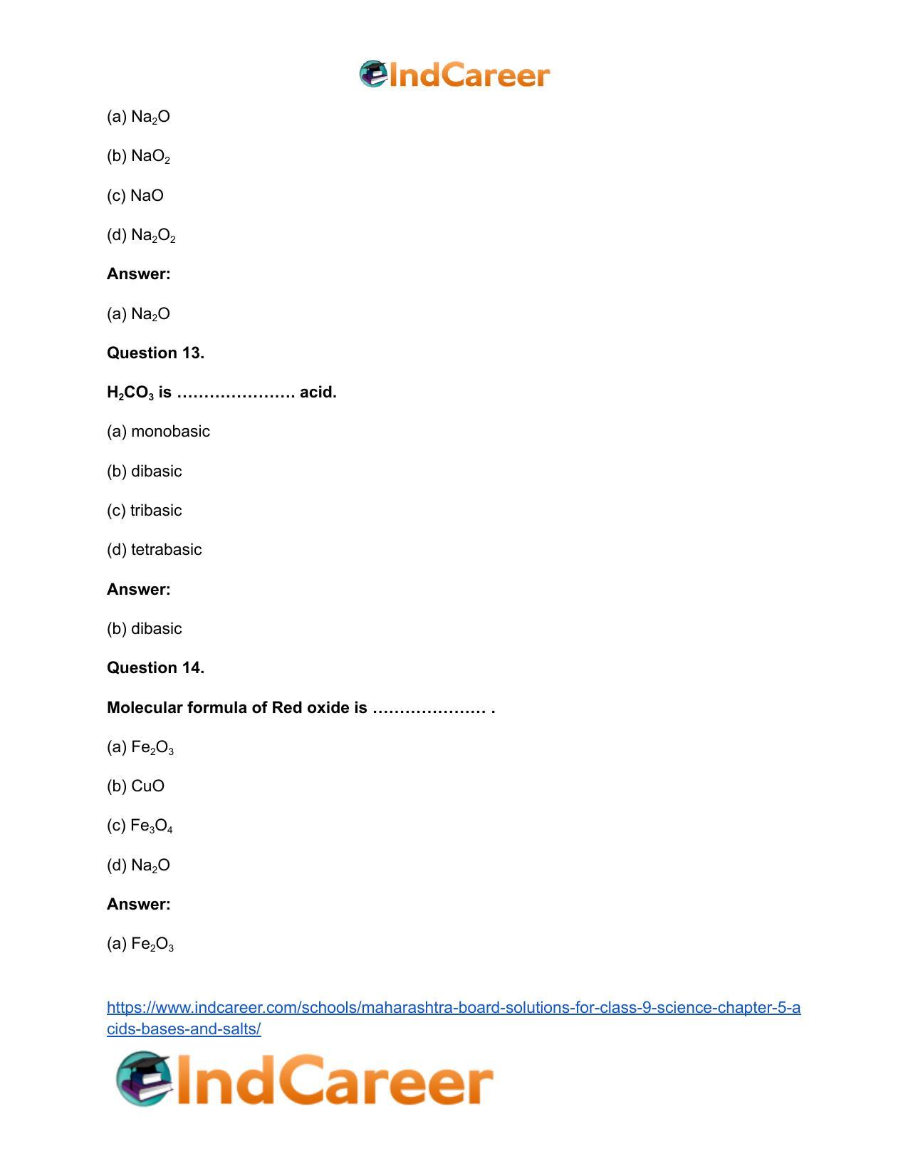 Maharashtra Board Solutions for Class 9- Science: Chapter 5- Acids, Bases and Salts - Page 33