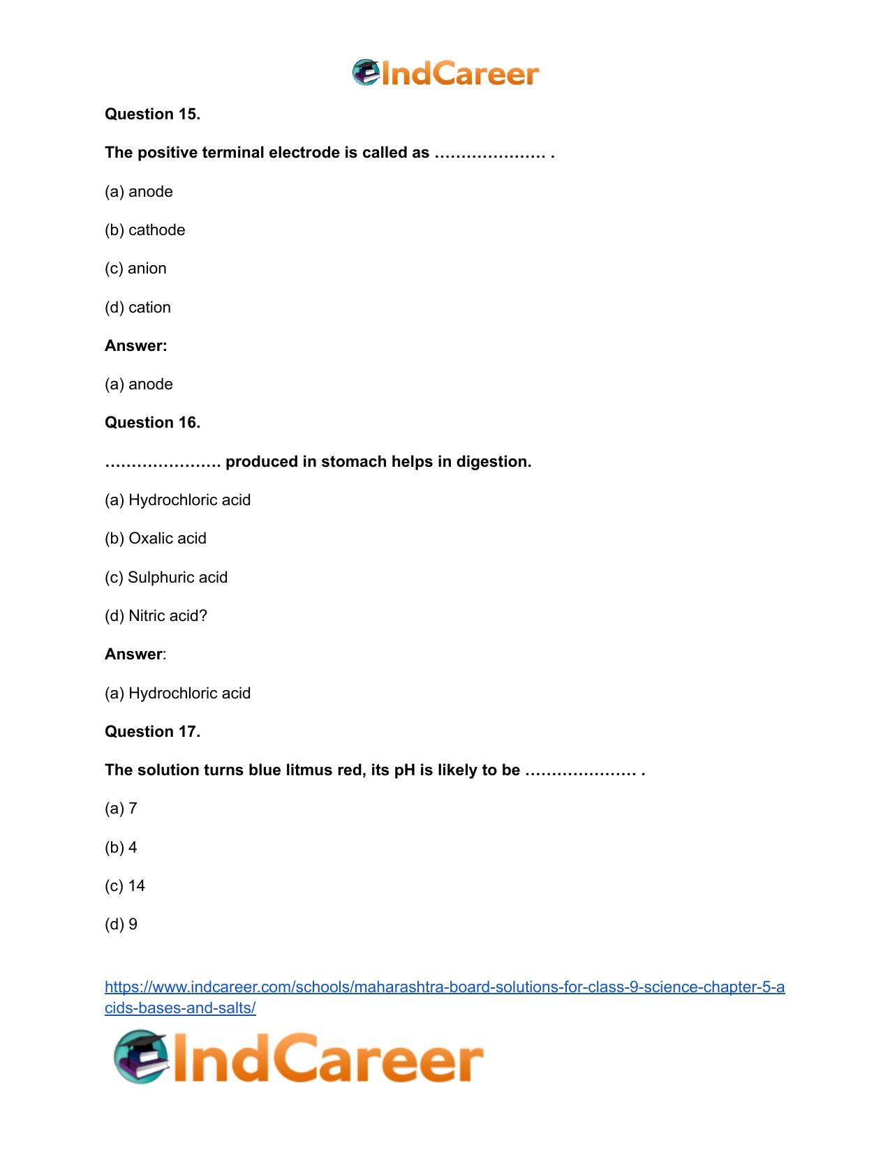 Maharashtra Board Solutions for Class 9- Science: Chapter 5- Acids, Bases and Salts - Page 34