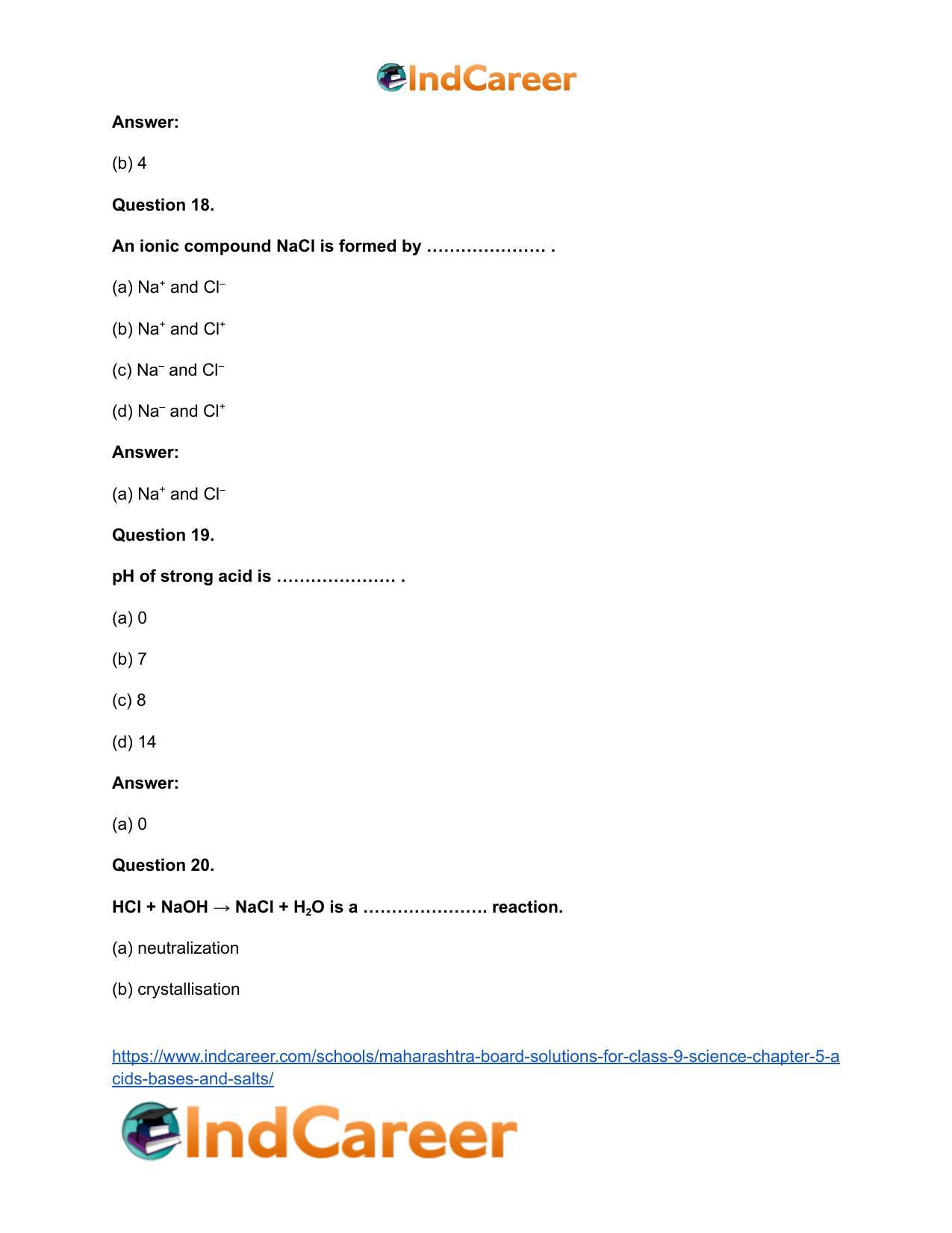 Maharashtra Board Solutions for Class 9- Science: Chapter 5- Acids, Bases and Salts - Page 35