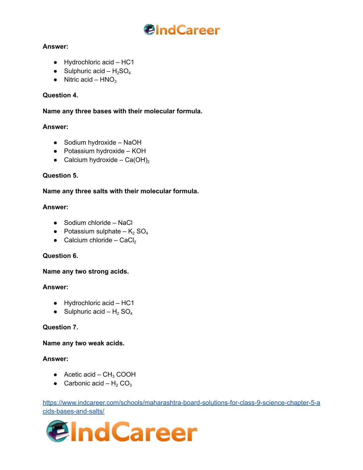 Maharashtra Board Solutions for Class 9- Science: Chapter 5- Acids, Bases and Salts - Page 38