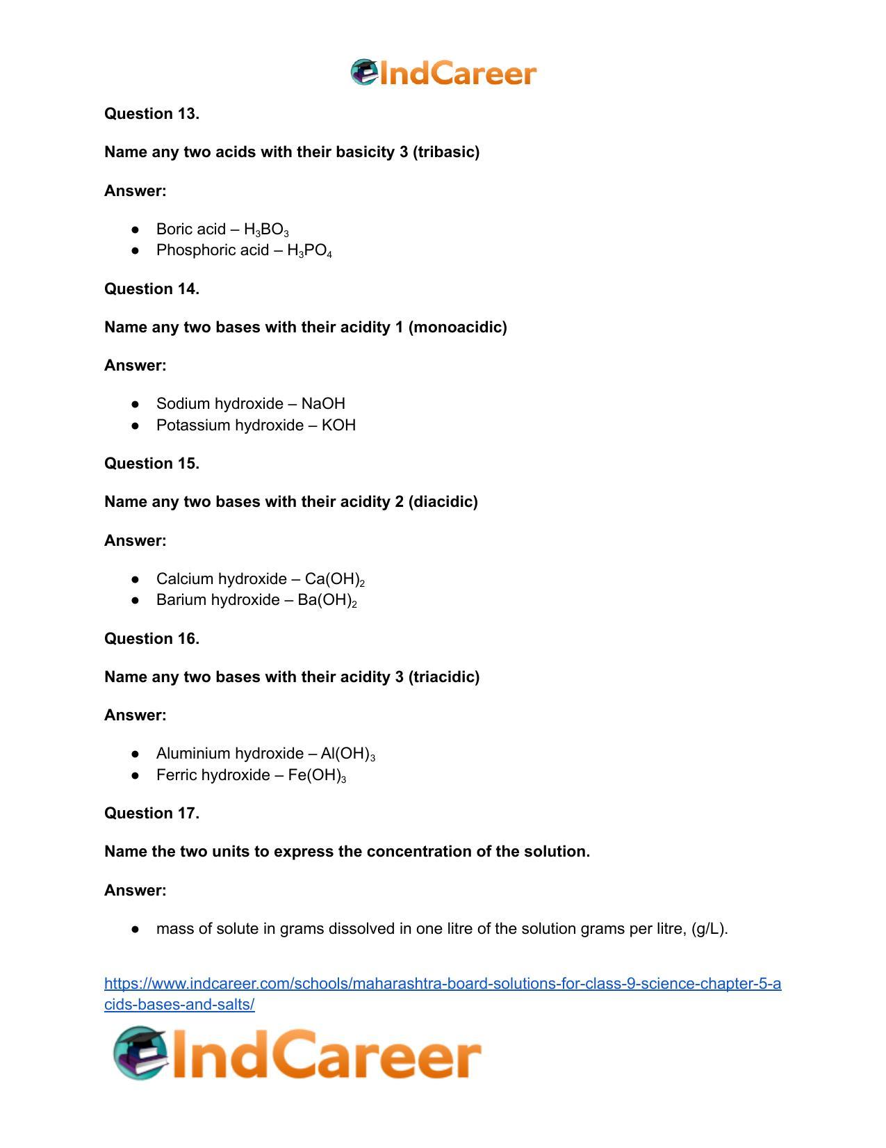 Maharashtra Board Solutions for Class 9- Science: Chapter 5- Acids, Bases and Salts - Page 40