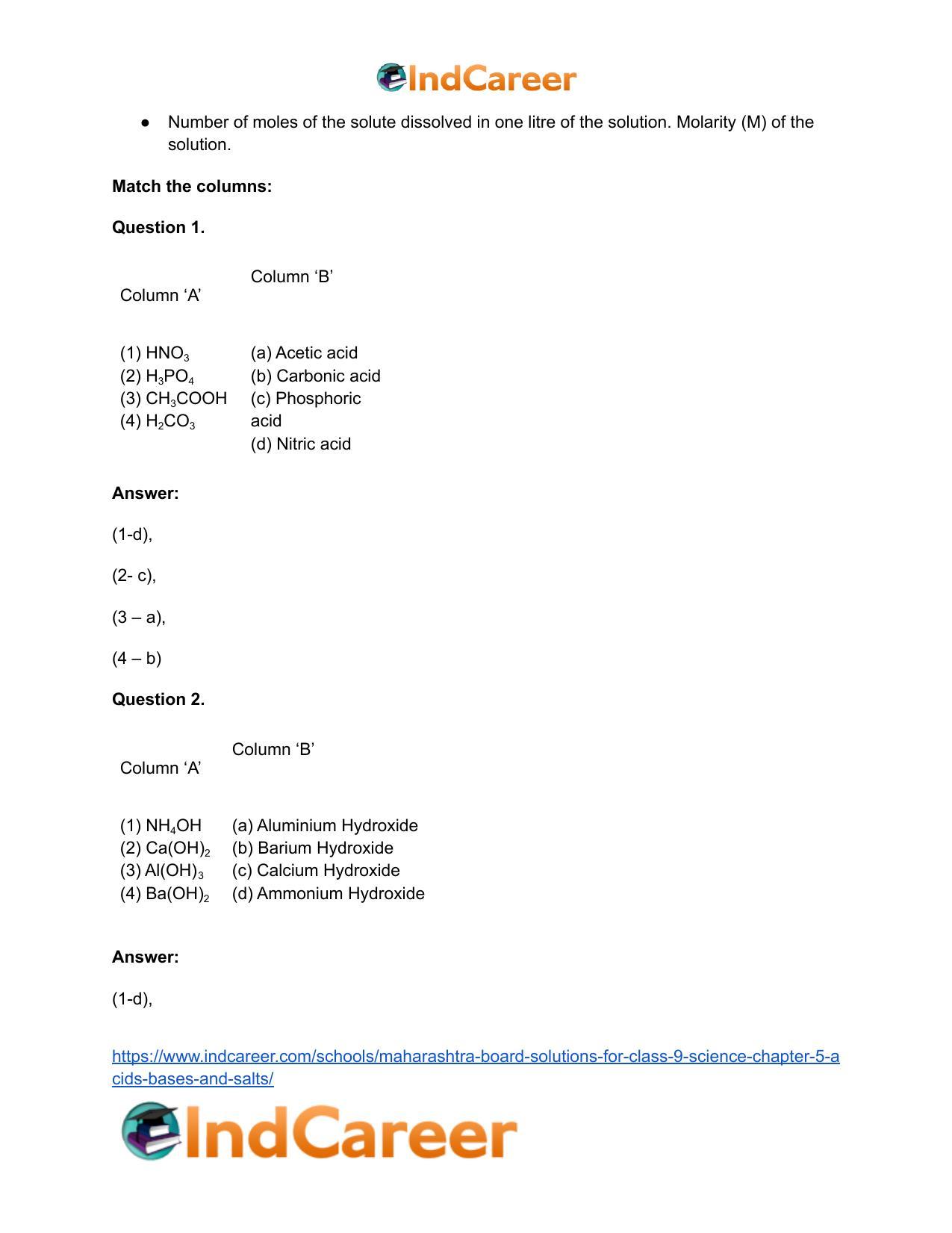 Maharashtra Board Solutions for Class 9- Science: Chapter 5- Acids, Bases and Salts - Page 41