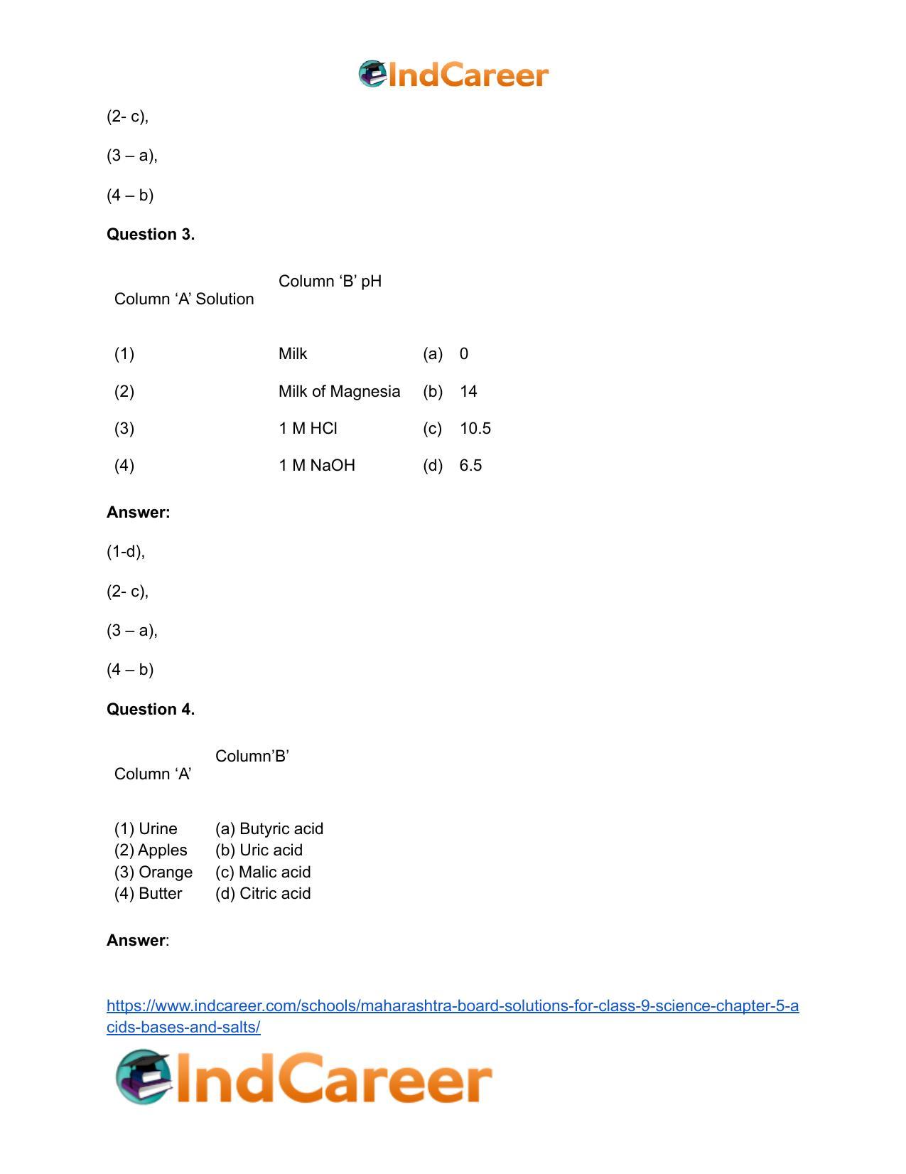 Maharashtra Board Solutions for Class 9- Science: Chapter 5- Acids, Bases and Salts - Page 42