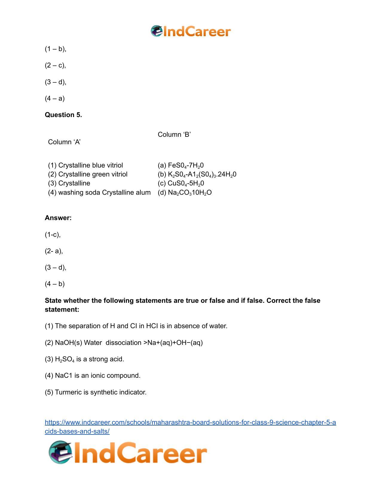 Maharashtra Board Solutions for Class 9- Science: Chapter 5- Acids, Bases and Salts - Page 43