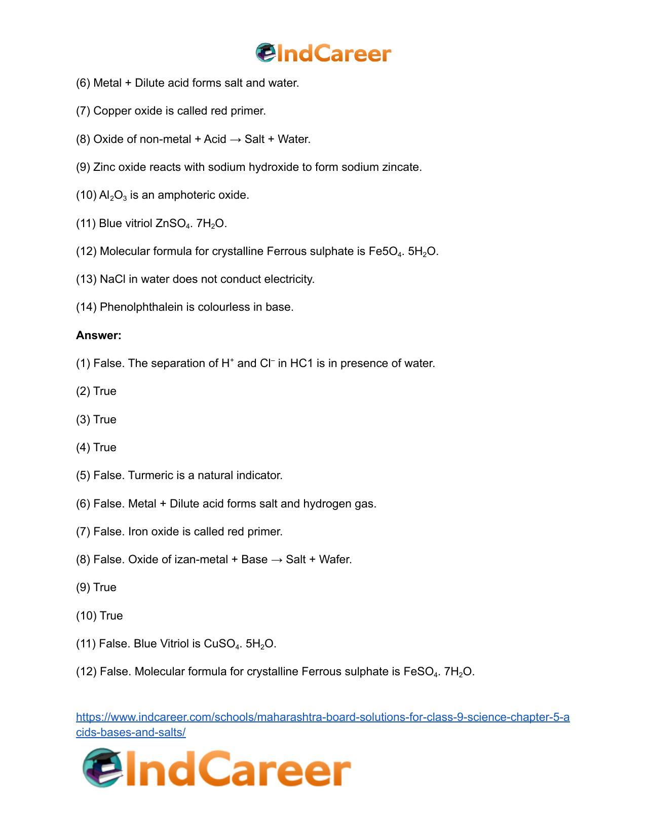 Maharashtra Board Solutions for Class 9- Science: Chapter 5- Acids, Bases and Salts - Page 44