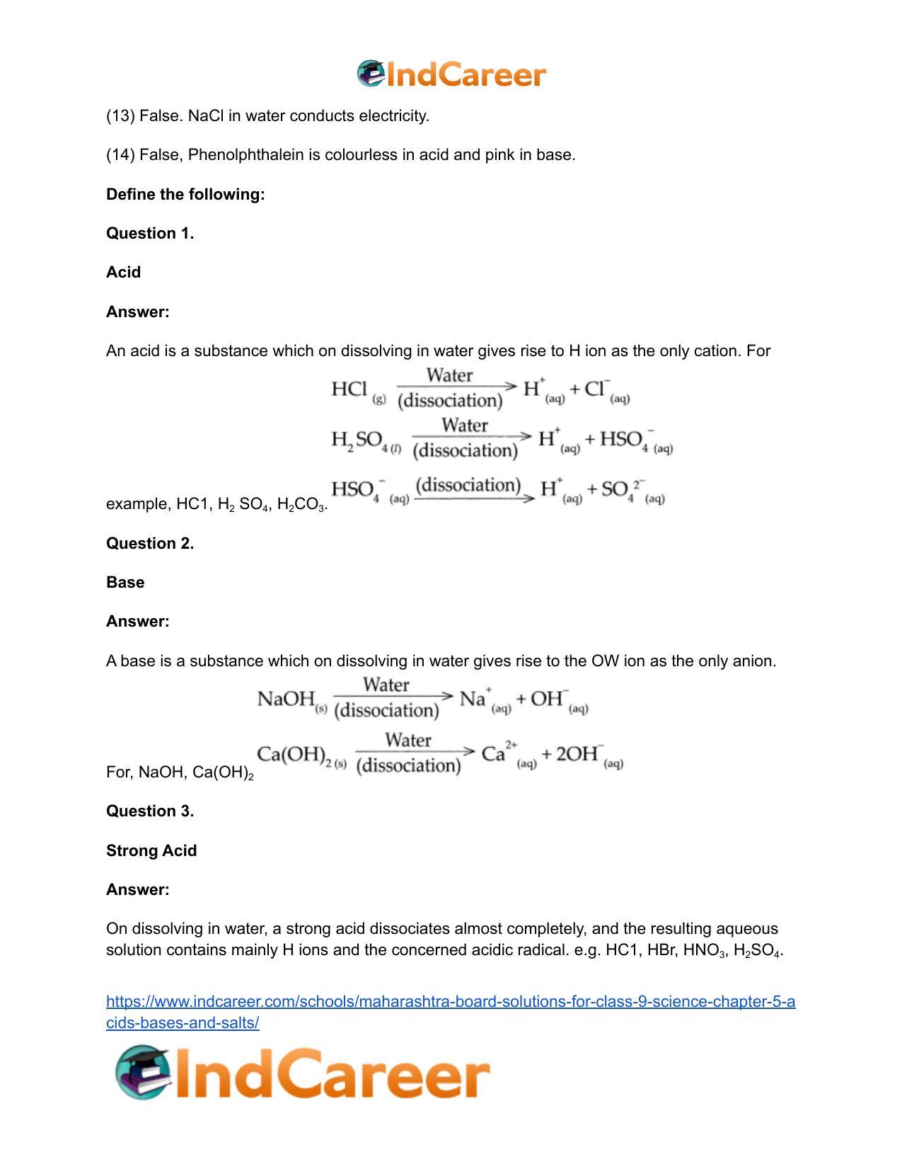 Maharashtra Board Solutions for Class 9- Science: Chapter 5- Acids, Bases and Salts - Page 45