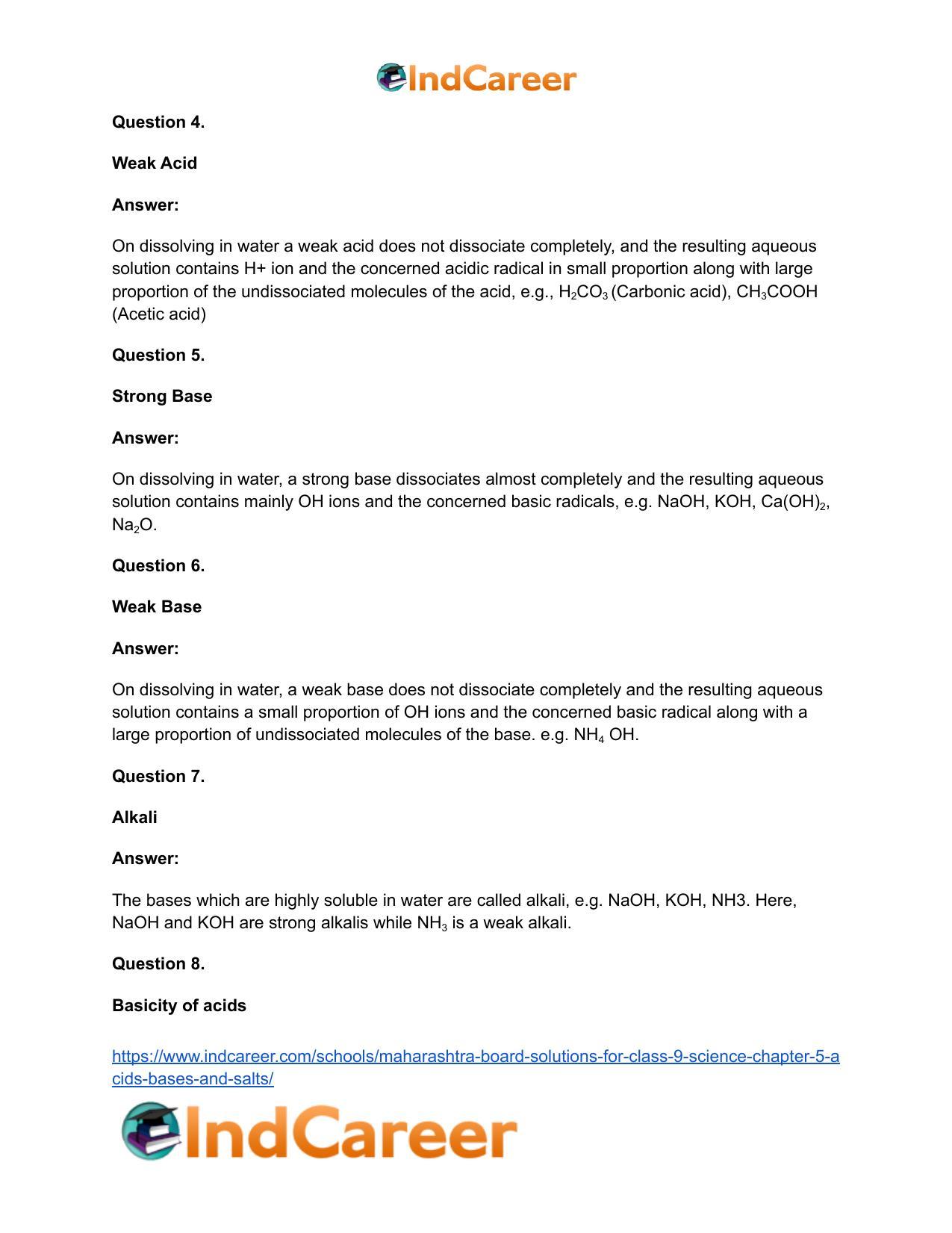 Maharashtra Board Solutions for Class 9- Science: Chapter 5- Acids, Bases and Salts - Page 46