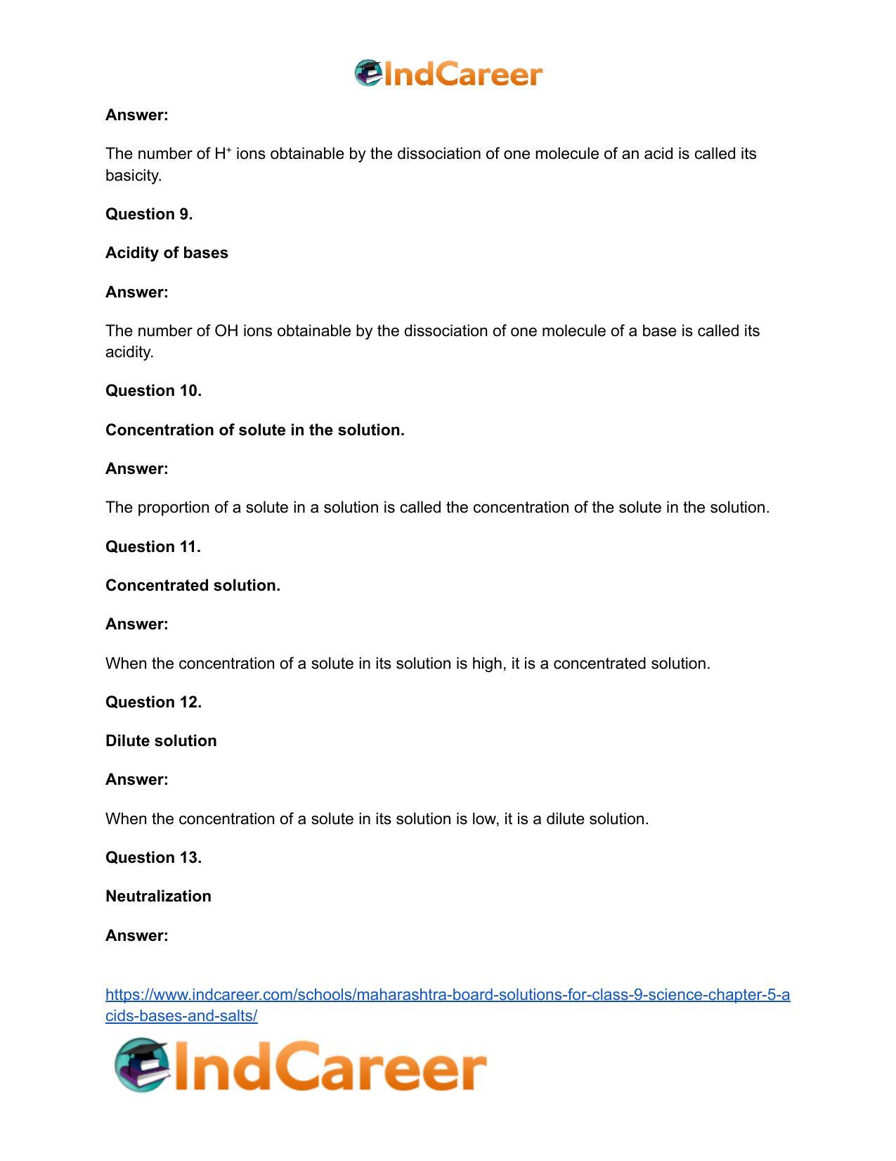 Maharashtra Board Solutions for Class 9- Science: Chapter 5- Acids, Bases and Salts - Page 47